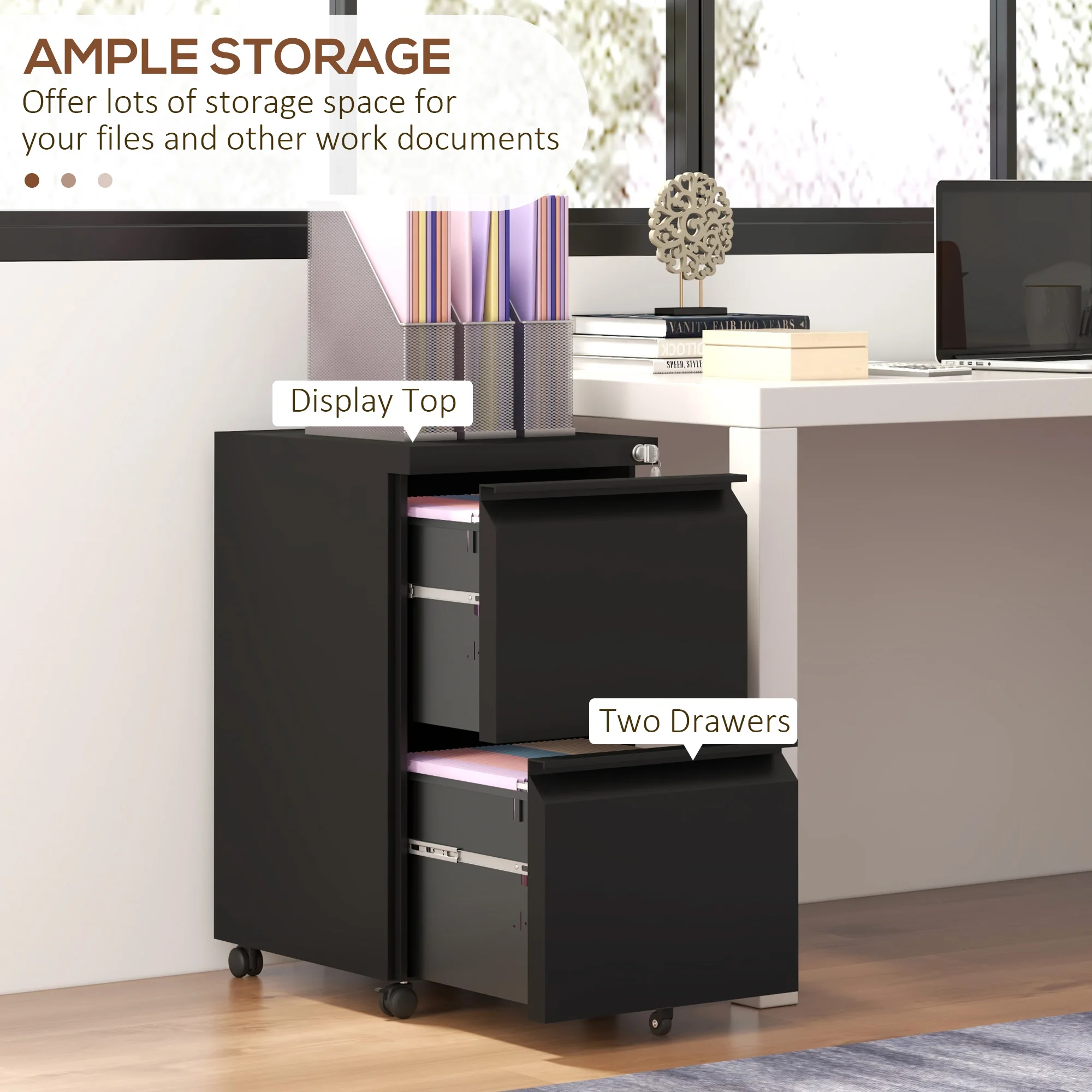 Vinsetto Steel File Cabinet with Lock Hanging Bar for Letter A4 Legal Size Black