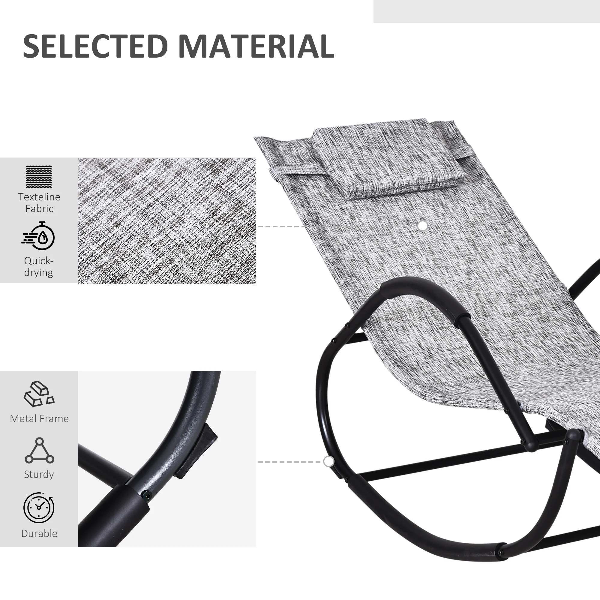 Outsunny Patio Texteline Rocking Lounge Chair, Zero Gravity Recliner Seat with Padded Pillow, Grey