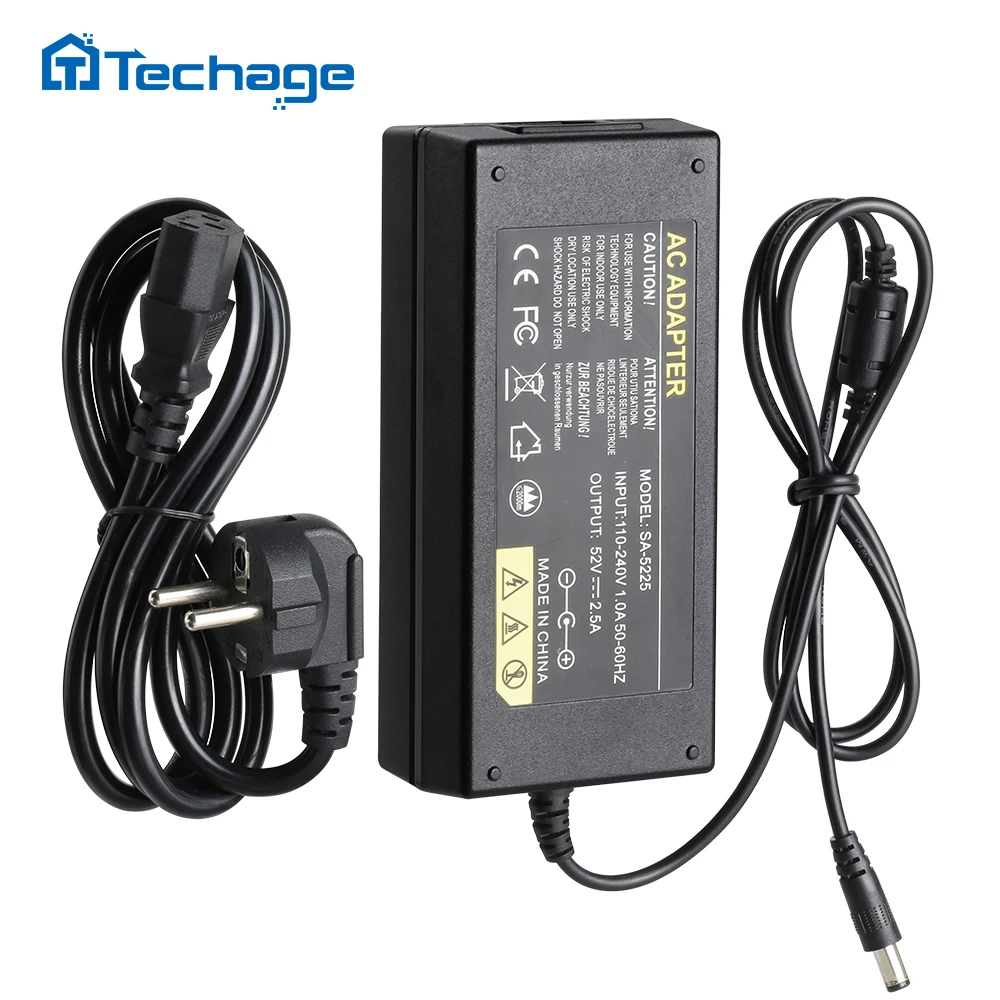 Techage 52V 2.5A Power Adapter Wall Charger AC 100-240V Power Supply Wall Plug DC 5.41mm EU Plug for Security CCTV POE NVR