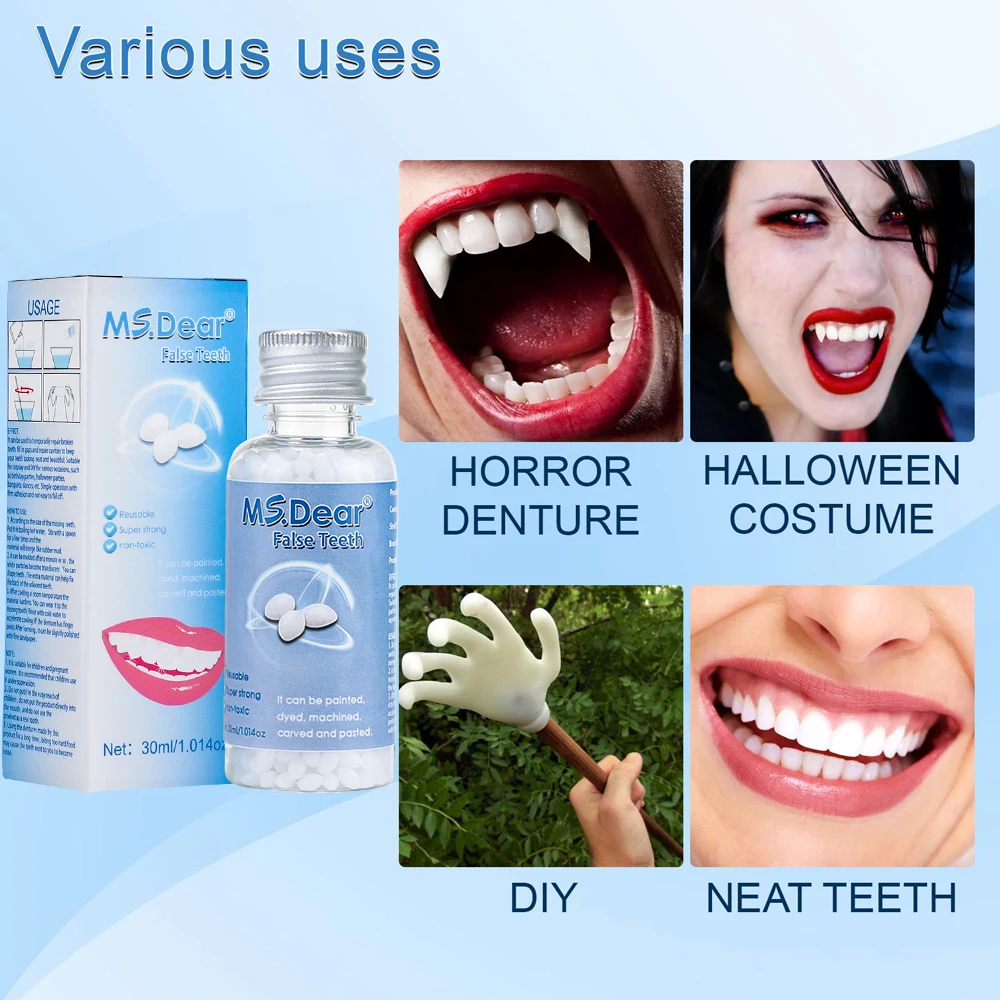 30ml Moldable False Teeth Dentures Adhesives Making Veneers Plastic Rubber Temporary Teeth Gaps Broken Repair Dental Beauty Tool