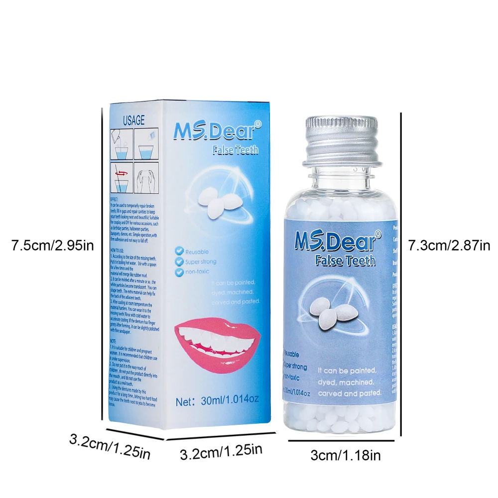 30ml Moldable False Teeth Dentures Adhesives Making Veneers Plastic Rubber Temporary Teeth Gaps Broken Repair Dental Beauty Tool