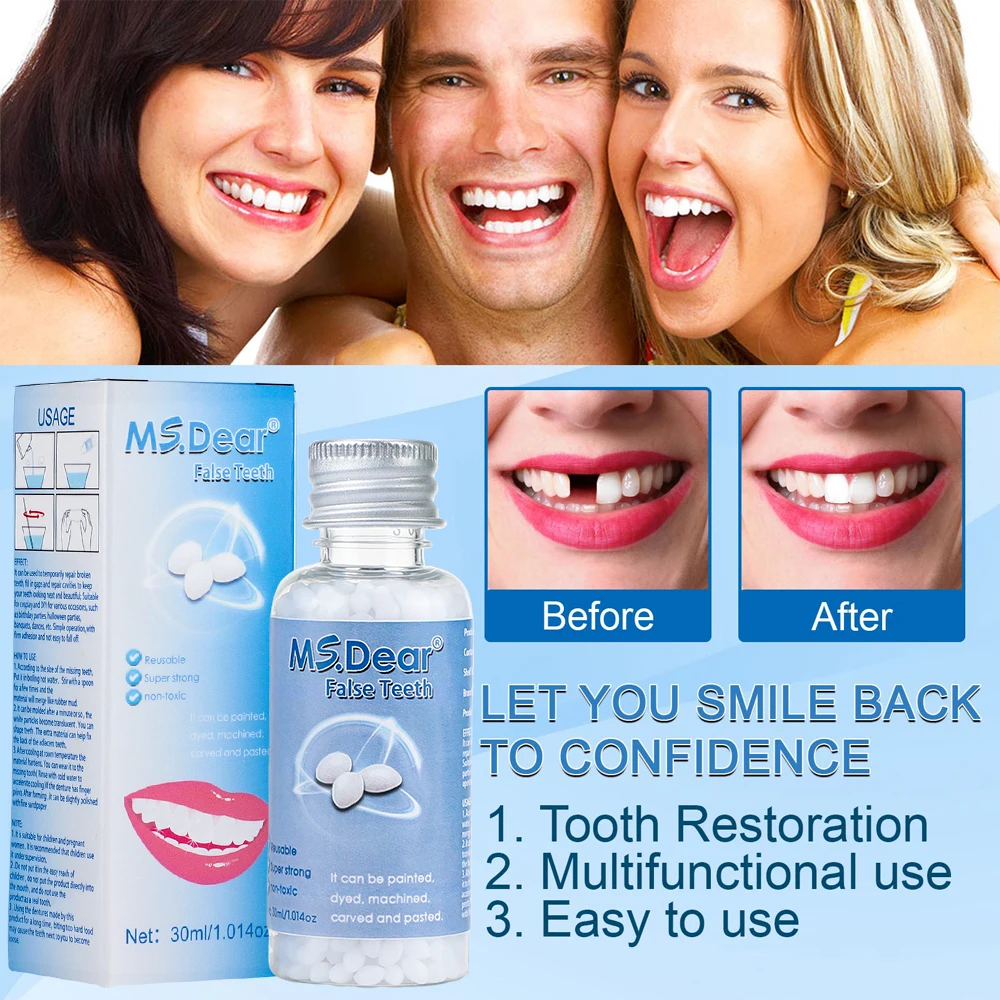 30ml Moldable False Teeth Dentures Adhesives Making Veneers Plastic Rubber Temporary Teeth Gaps Broken Repair Dental Beauty Tool