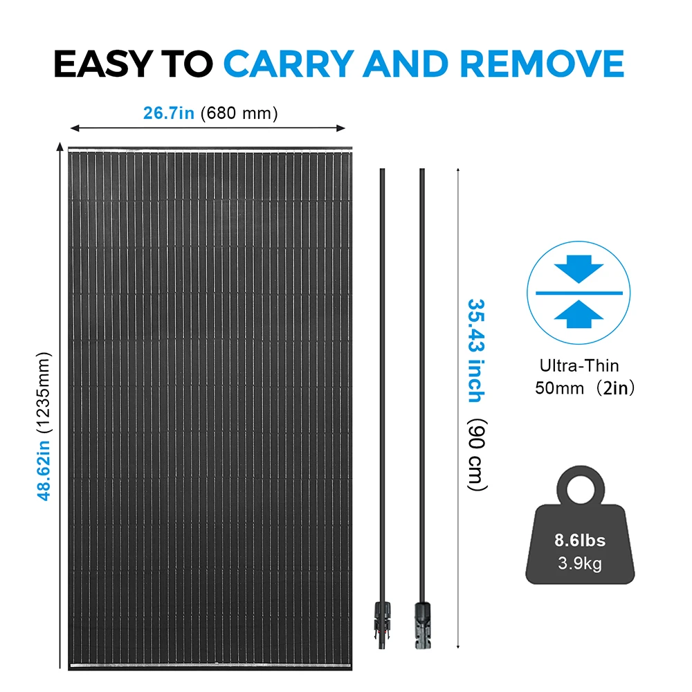 18V 200W Solar Panel Battery Charger Lightweight Photovoltaic Monocrystalline Module House Car RV Yacht Lights Pump Power Supply