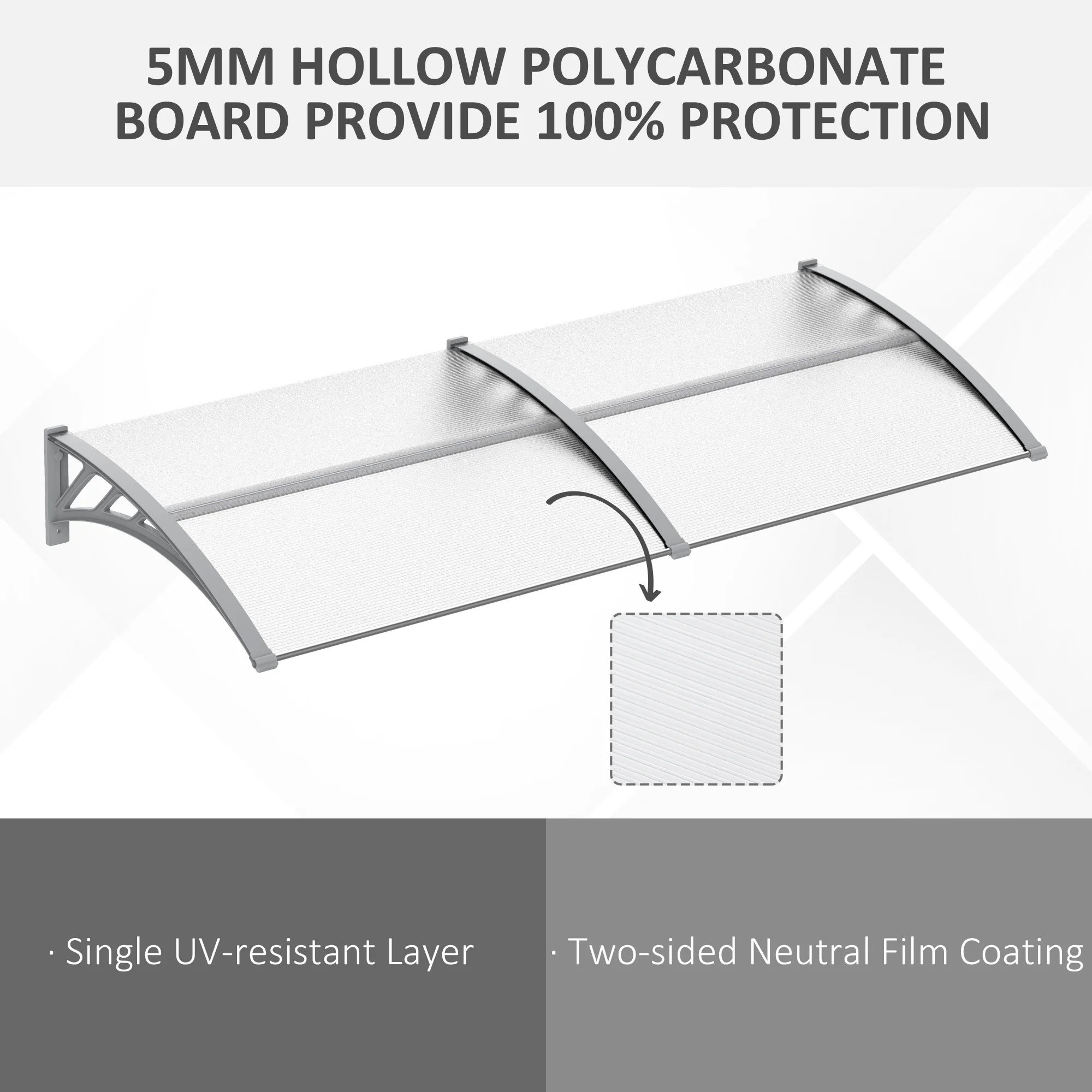 Door Canopy Awning Outdoor Window Rain Shelter Coverfor Door Porch 196 x75cm