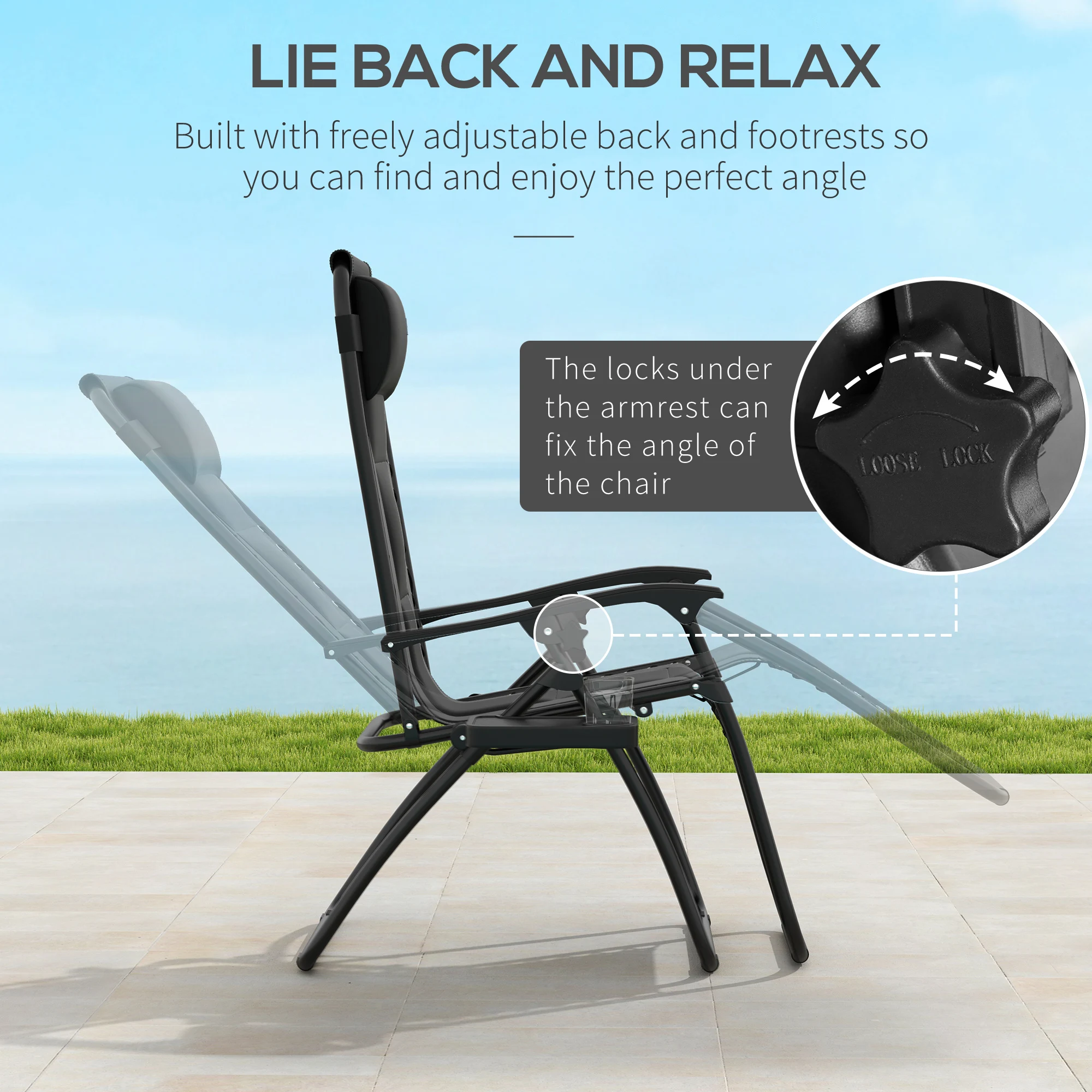 Outsunny Zero Gravity Lounger Chair, Folding Reclining Patio Chair with Padded Seat, Cup Holder, Soft Cushion