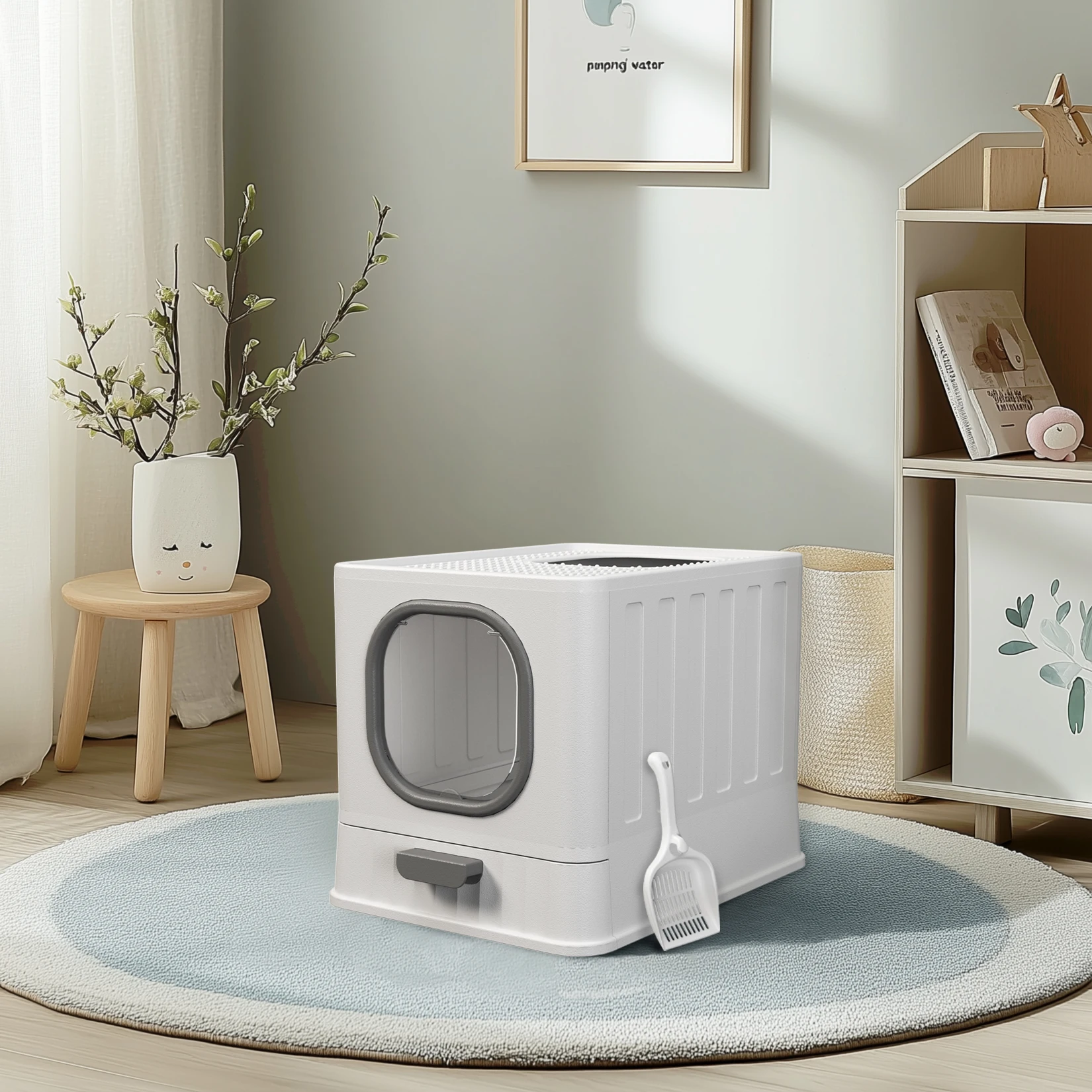 Bingopaw XL Cat Litter Box with Lid Enclosed Cat Potty Top Entry Anti-Splashing Cat Toilet Easy to Clean with Cat Litter Scoop