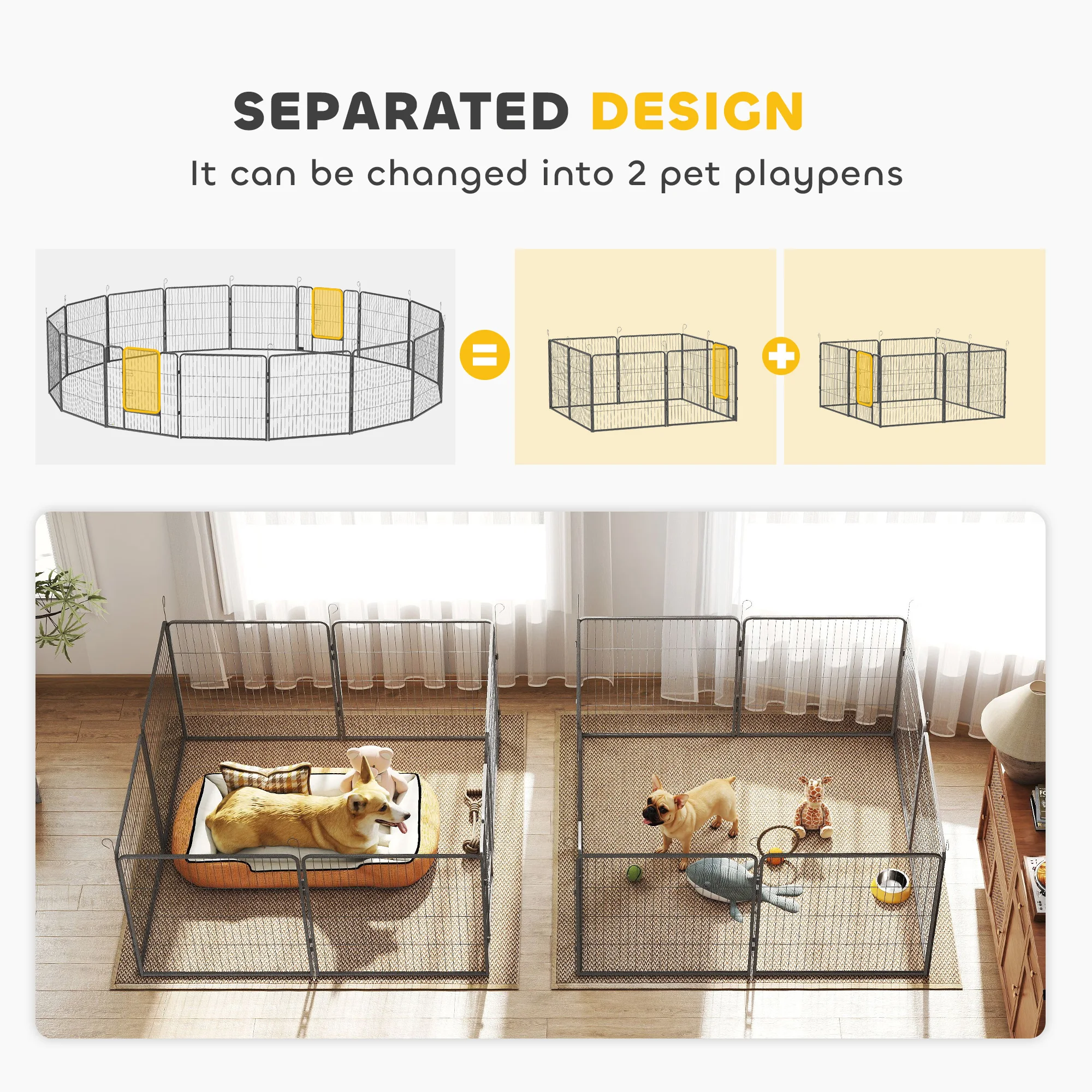 PawHut 16 Panels Heavy Duty Puppy Play Pen for Small, Medium Dogs 80Hcm