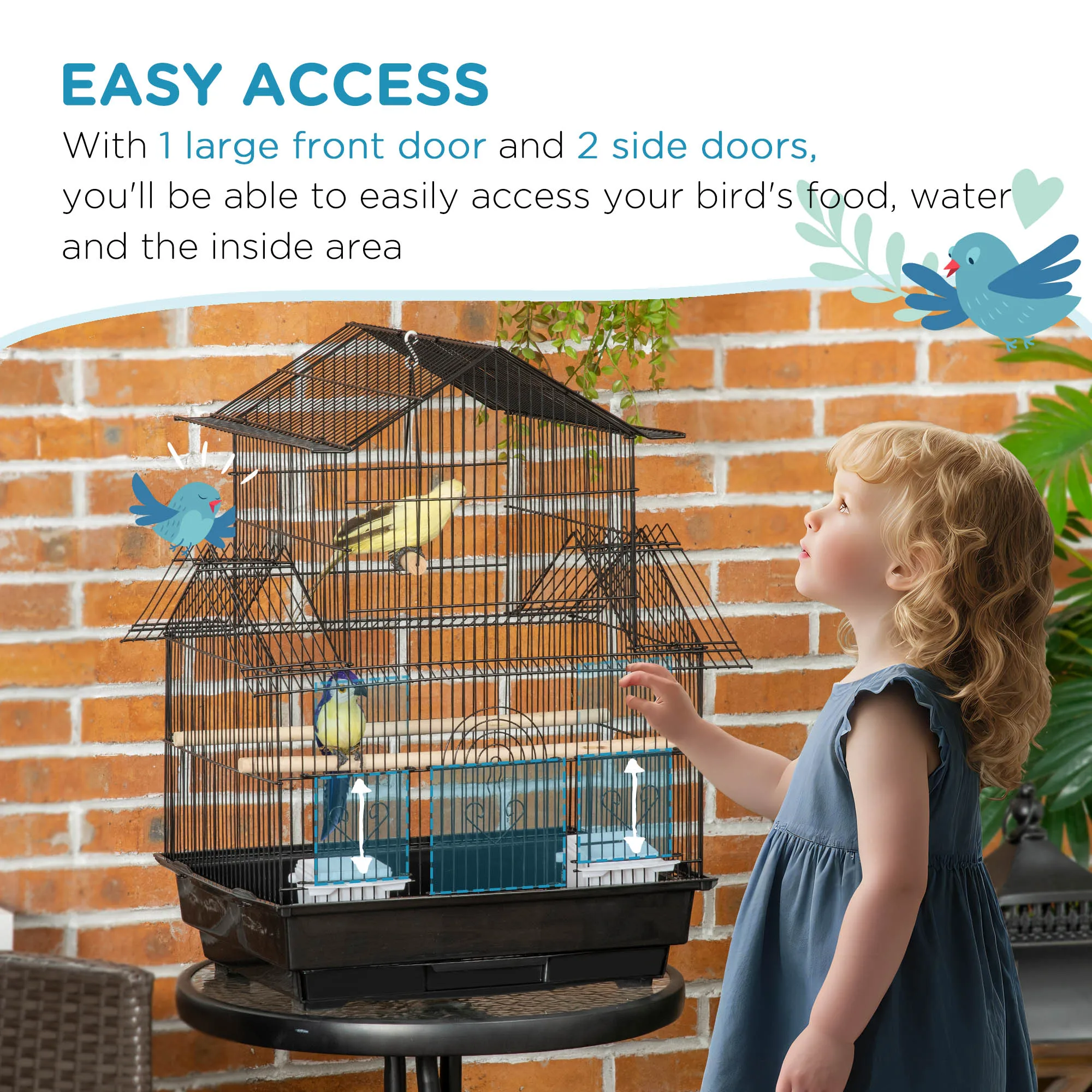 PawHut Metal Bird Cage Small w/ Perch Food Container Handle for Finch Canary