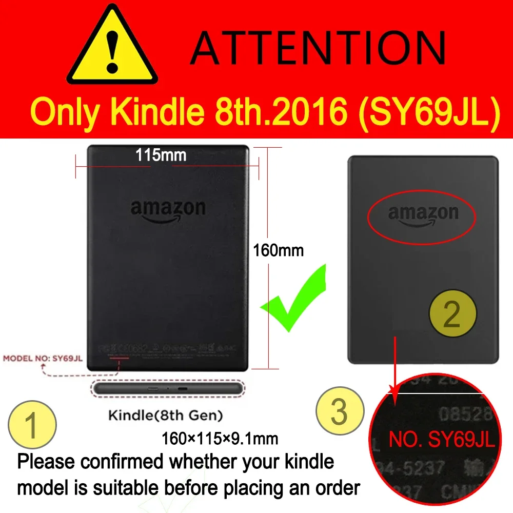 Magnetic Smart Fabric Kindle Case For Kindle 8th SY69JL Generation 2016 Smart Shell Leather Flip Cover Shell Auto Sleep Wake