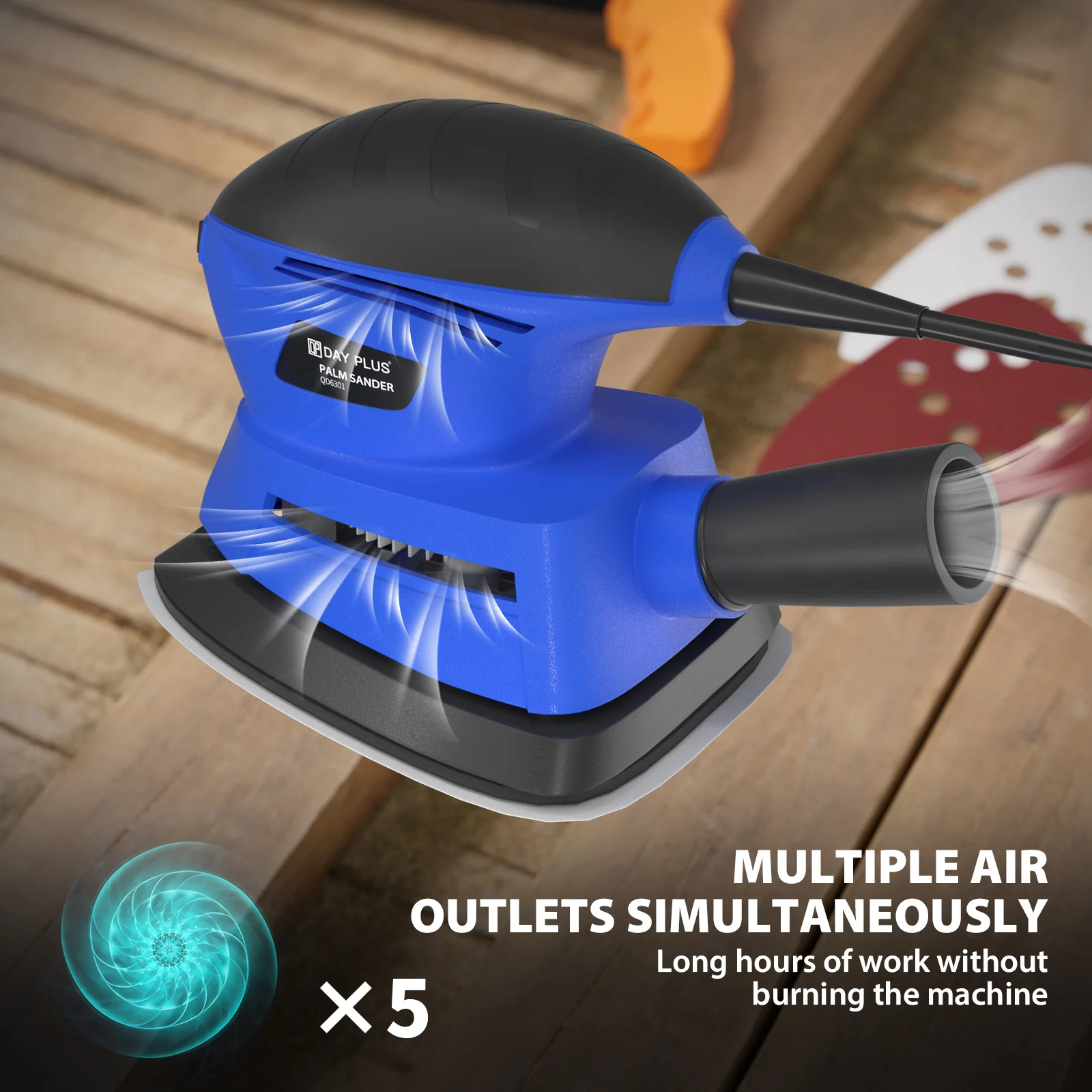 Electric Palm Sander,Random Orbital Sander 2000 RPM Random Orbit Detail Sander with Dust Extraction Port + 6Free Sanding Sheetst