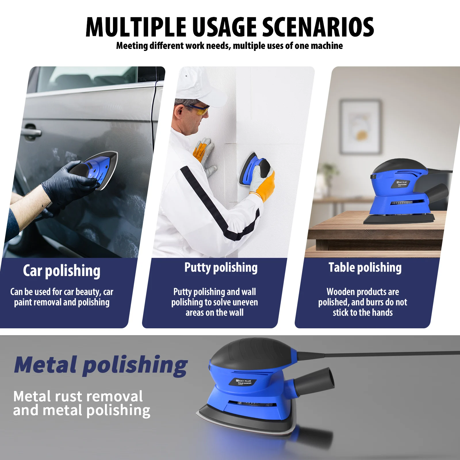Electric Palm Sander,Random Orbital Sander 2000 RPM Random Orbit Detail Sander with Dust Extraction Port + 6Free Sanding Sheetst