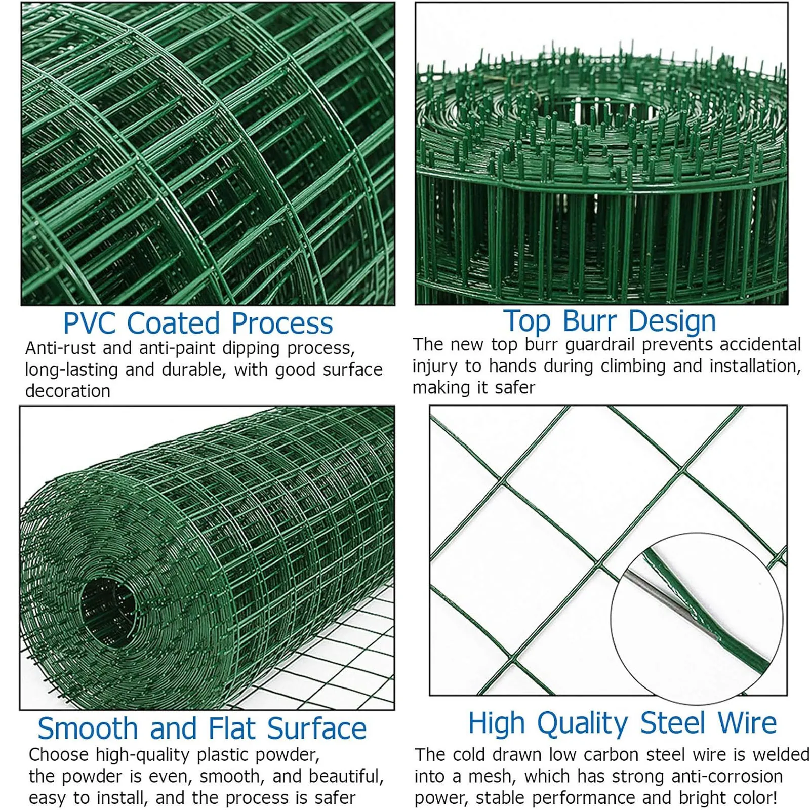 DayPlus PVC Wire Mesh, Galvanized Steel Green Coating Metal Wire Mesh for Chicken Coop Barrier Poultry Enclosures Garden Fence