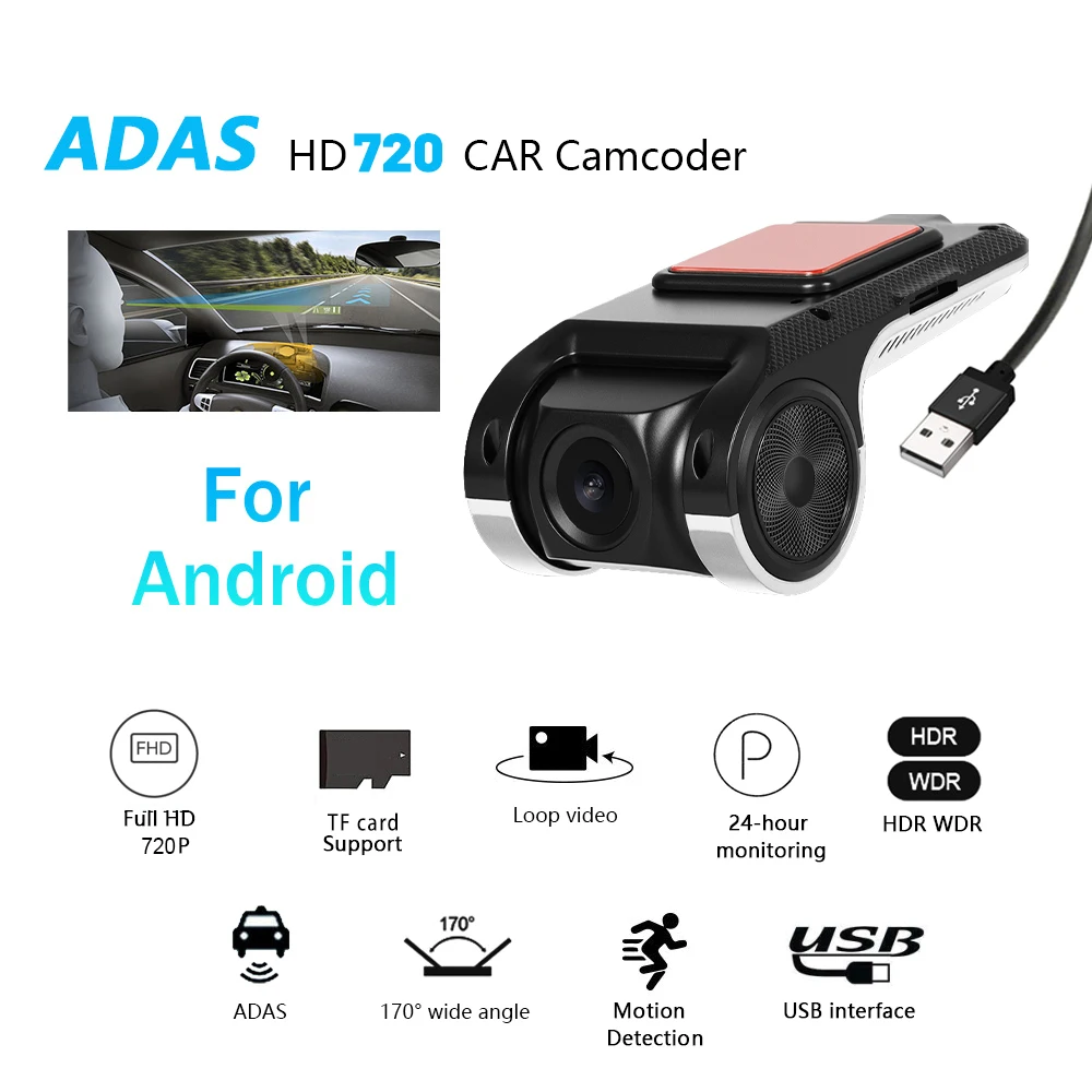 Podofo ADAS USB DVR Camera For Car DVD Android Player Dash Cam Suit for Full HD Head Unit Auto Audio