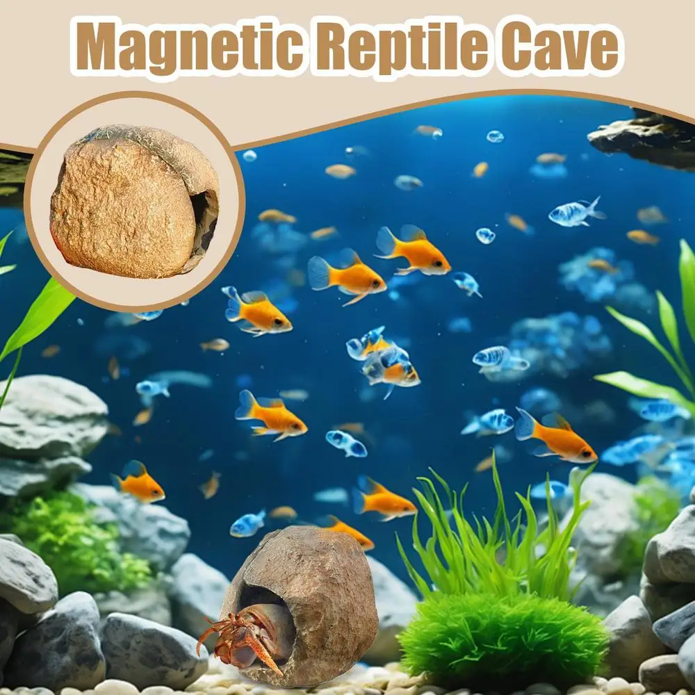 Aquarium Cave Fish Tank Shelter House Magnetic Detachable Fish Tank Decorative Shrimp Residence Magnetic Reptile Cave