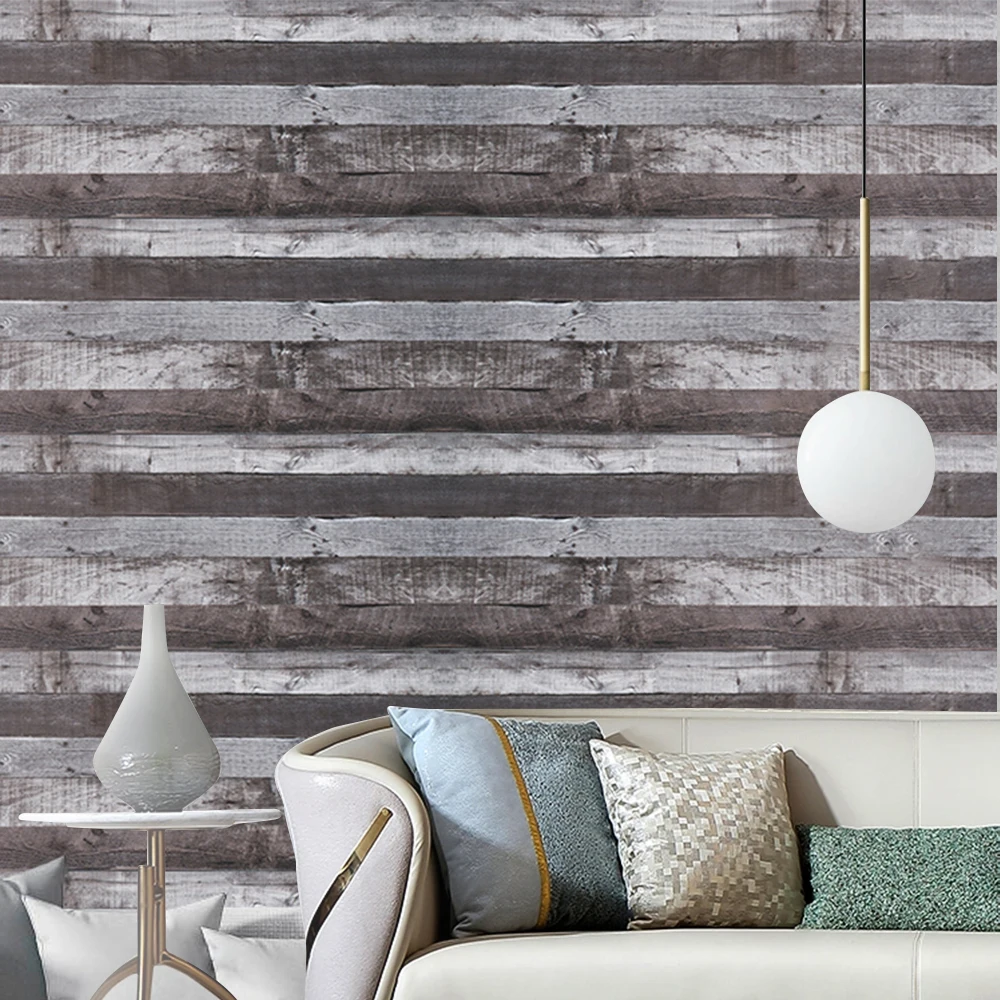 3D industrial style wood board wallpaper, thickened PVC self-adhesive simulation old wallpaper Home Decorative