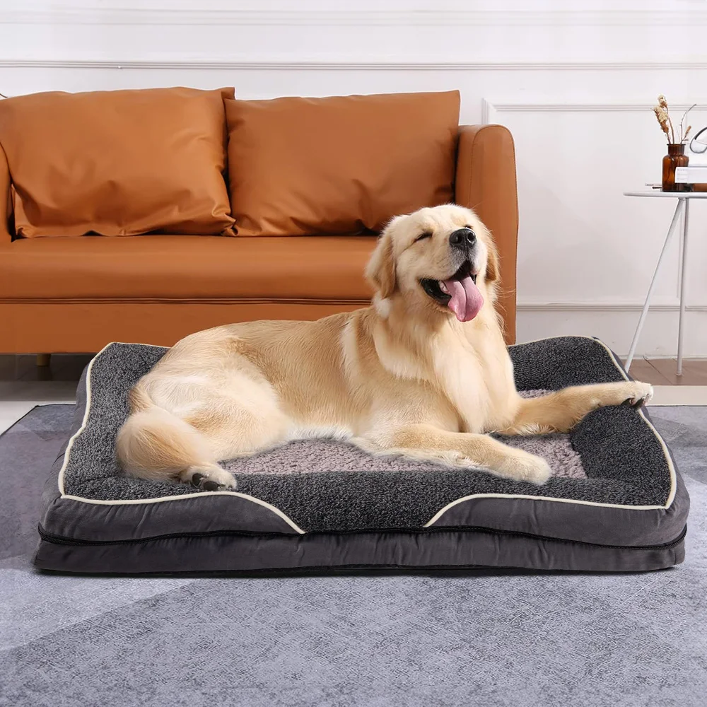 Voltsify Anti-Slip Orthopedic Pet Bed with Removable Zipper Cover, Elevated Pillow Support, High-Density Sponge & EPE Foam