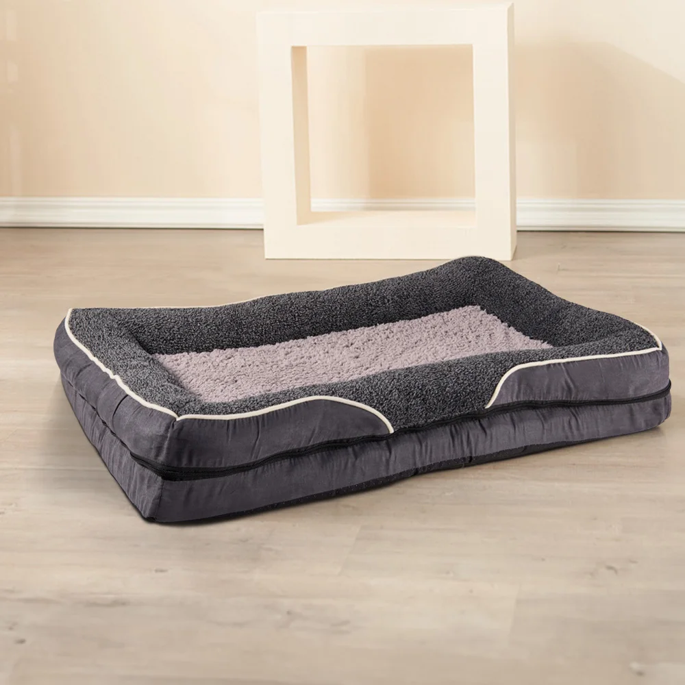 Voltsify Anti-Slip Orthopedic Pet Bed with Removable Zipper Cover, Elevated Pillow Support, High-Density Sponge & EPE Foam