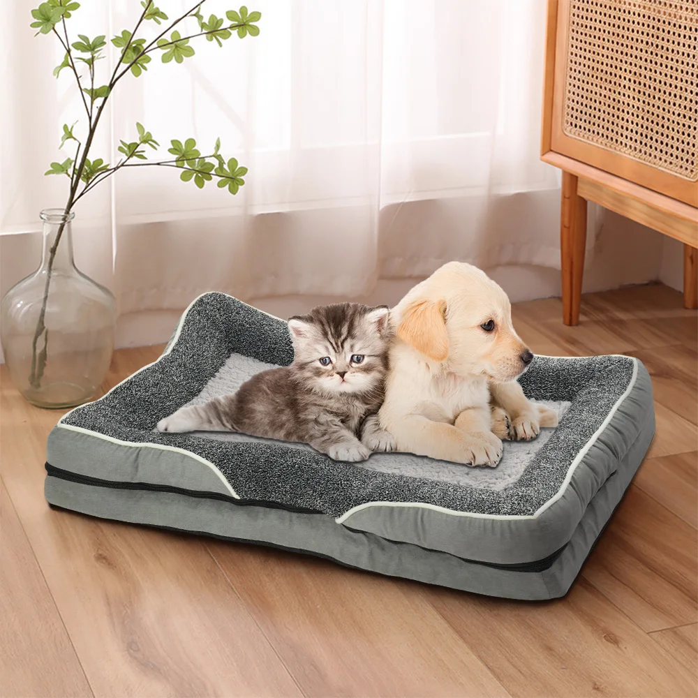 Voltsify Anti-Slip Orthopedic Pet Bed with Removable Zipper Cover, Elevated Pillow Support, High-Density Sponge & EPE Foam
