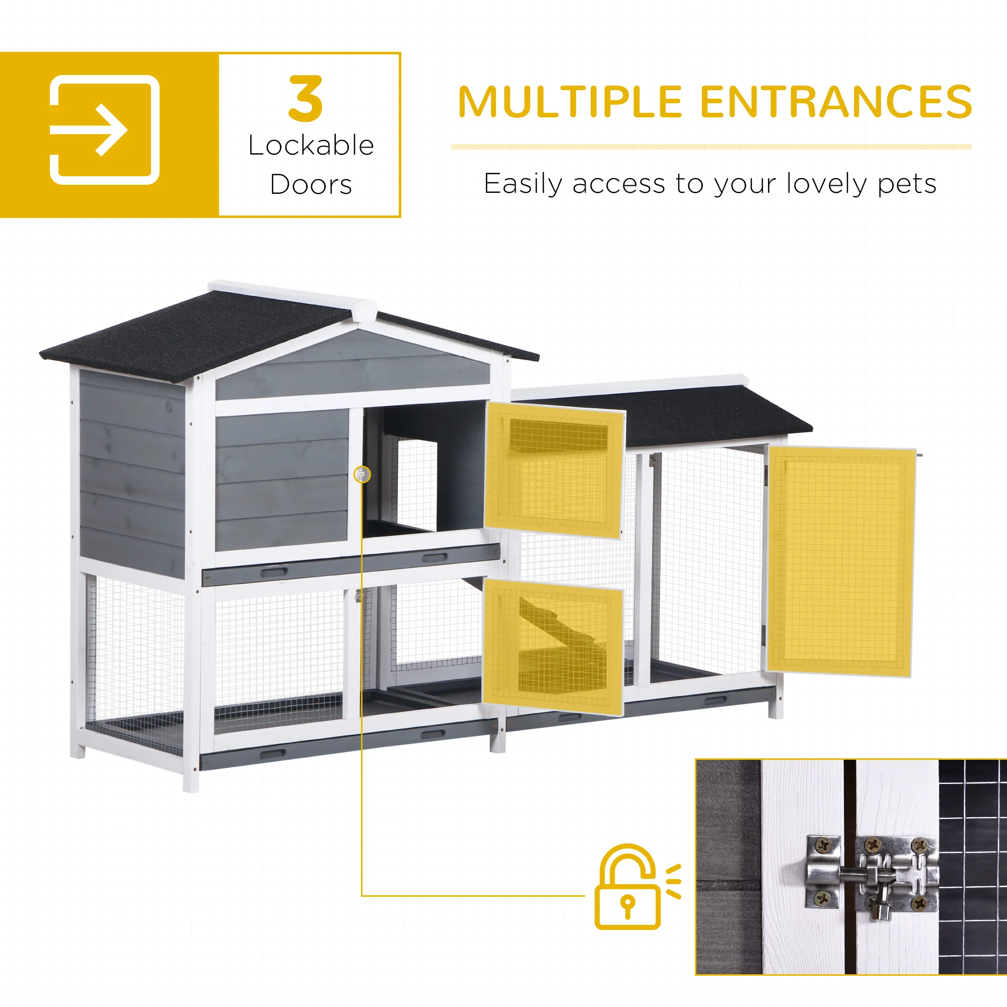 PawHut 2-Tier Wooden Rabbit Hutch Guinea Pig House Pet Cage Outdoor w/ Tray Ramp