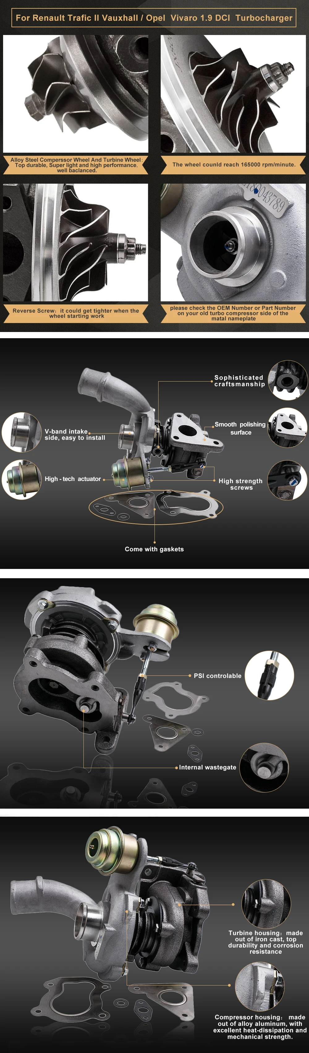 Turbocharger for Laguna Megane Scenic Trafic 1.9 102 703245-1 717345-1 751768-1 8200091350A 8200091350B 8200046681A