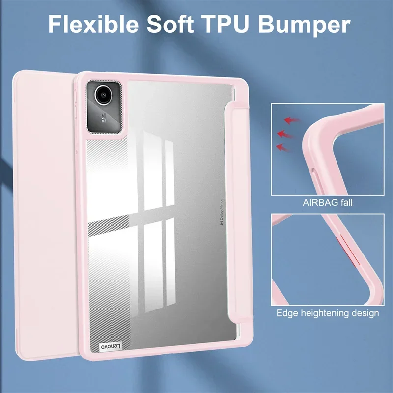 Tablet Case for Lenovo Xiaoxin Pad 2024 Tab M11 11 Inch Trifold Pencil Holder Acrylic Back Flip Stand Kickstand Shockproof Cover