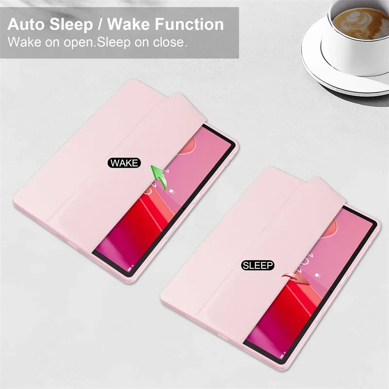 Tablet Case for Lenovo Xiaoxin Pad 2024 Tab M11 11 Inch Trifold Pencil Holder Acrylic Back Flip Stand Kickstand Shockproof Cover