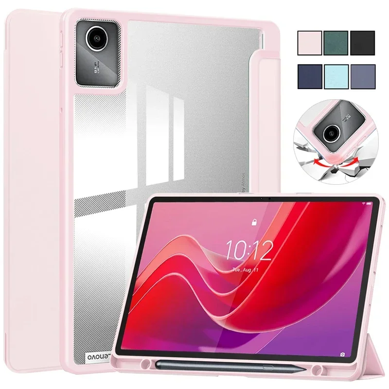 Tablet Case for Lenovo Xiaoxin Pad 2024 Tab M11 11 Inch Trifold Pencil Holder Acrylic Back Flip Stand Kickstand Shockproof Cover