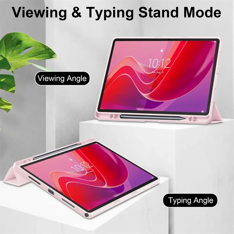 Tablet Case for Lenovo Xiaoxin Pad 2024 Tab M11 11 Inch Trifold Pencil Holder Acrylic Back Flip Stand Kickstand Shockproof Cover