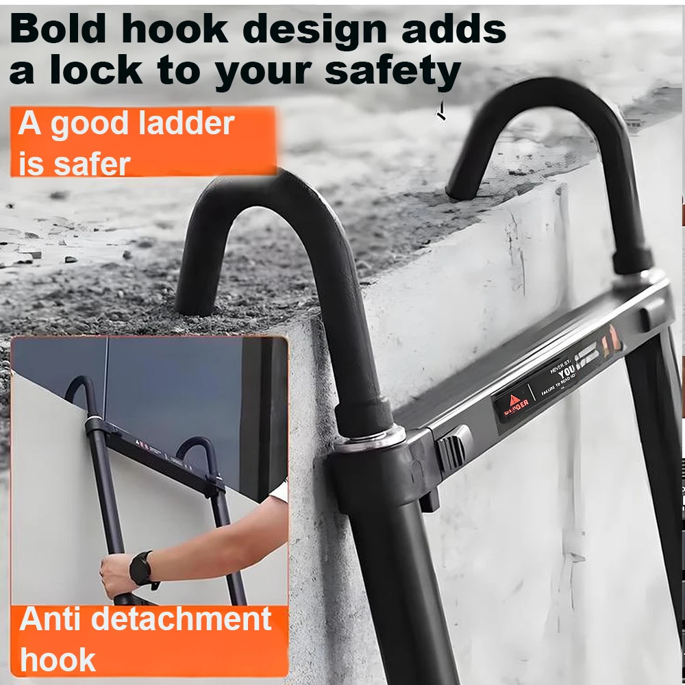 6.2 m / 20.3ft Step Ladder Aluminum Telescoping Ladde with Detachable Roof Hooks,330lbs Load Capacity,15 Steps Adjustable Height