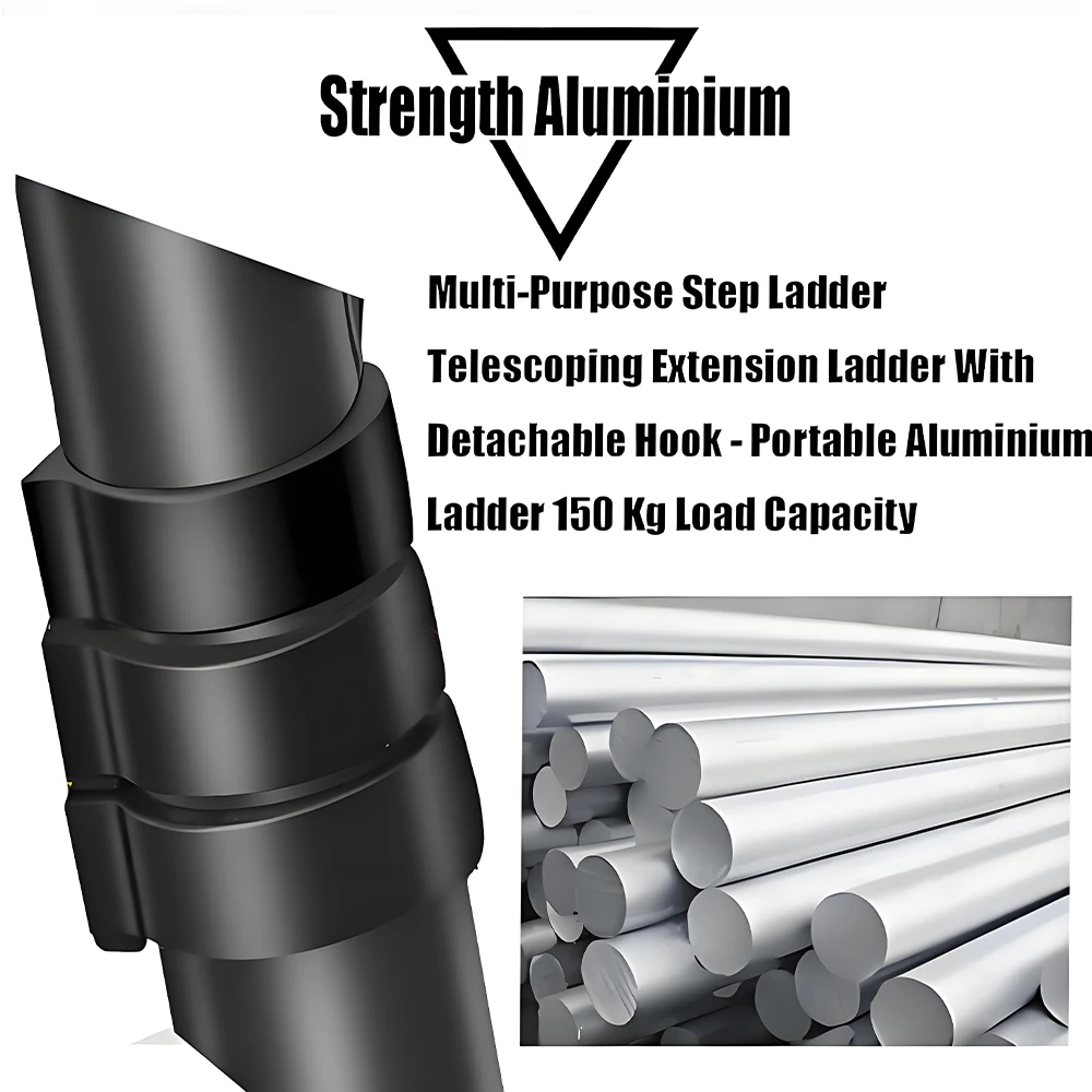 6.2 m / 20.3ft Step Ladder Aluminum Telescoping Ladde with Detachable Roof Hooks,330lbs Load Capacity,15 Steps Adjustable Height