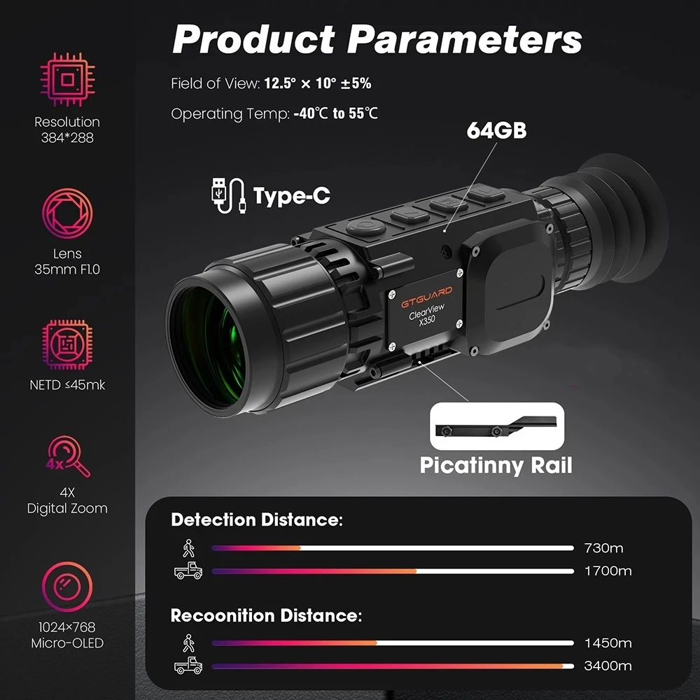 Thermal Imaging Scope 384x288PX 35mm Lens Infrared Thermal Monocular Camera Long Range Night Vision Device for Outdoor Hunting