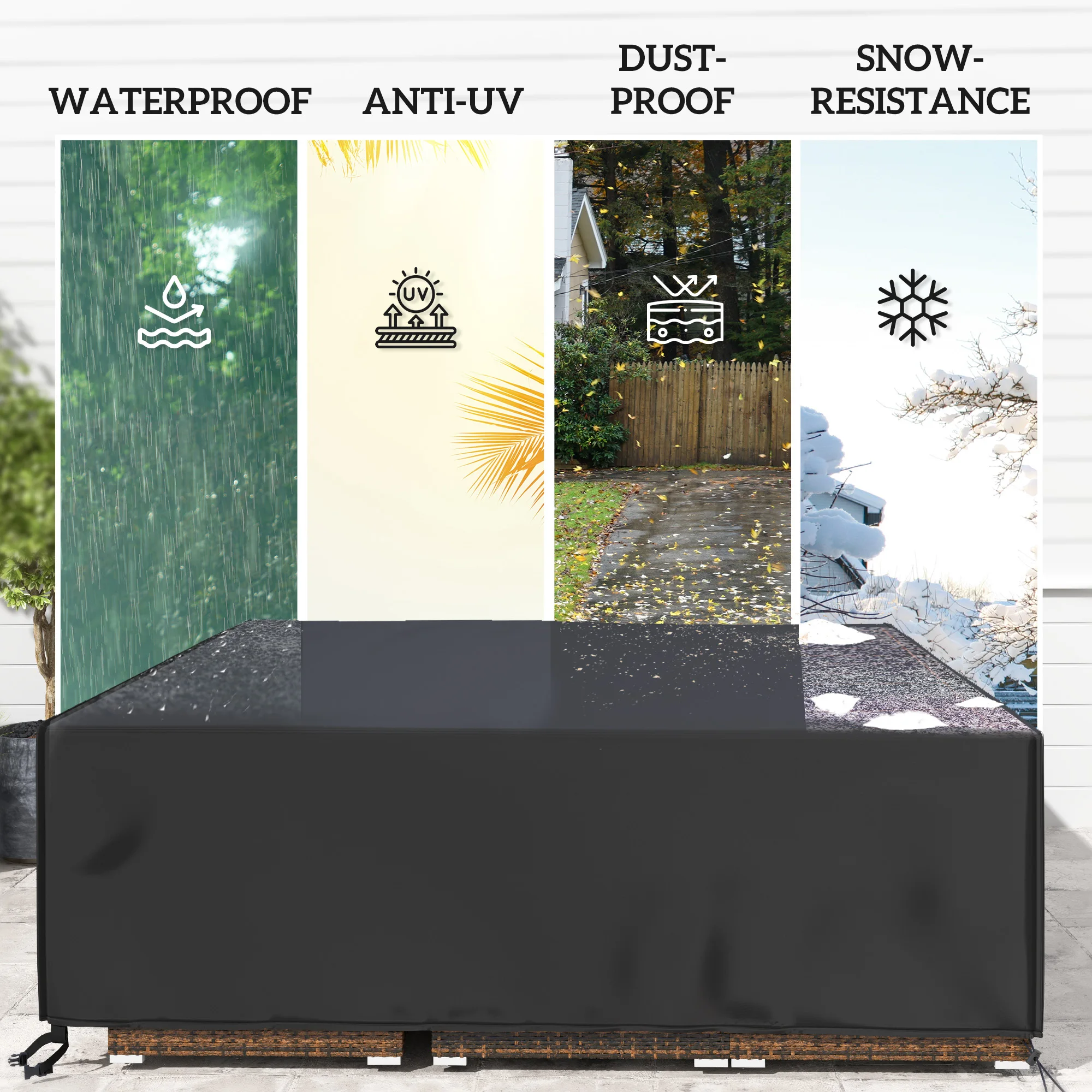 Outsunny Large Patio Garden Furniture Set Cover 600D Oxford Square Waterproof, 230 X 230 X 70 Cm, Black