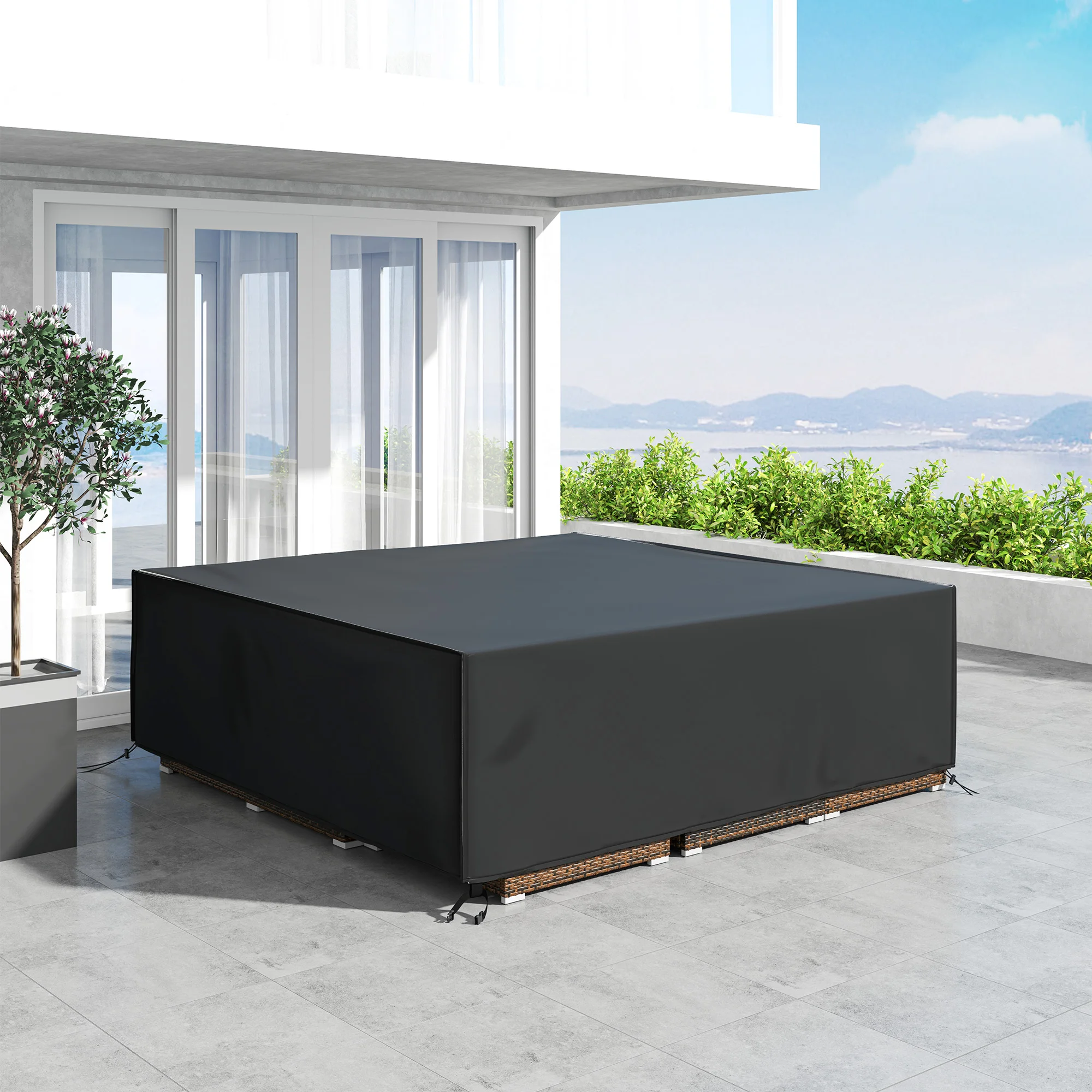 Outsunny Large Patio Garden Furniture Set Cover 600D Oxford Square Waterproof, 230 X 230 X 70 Cm, Black