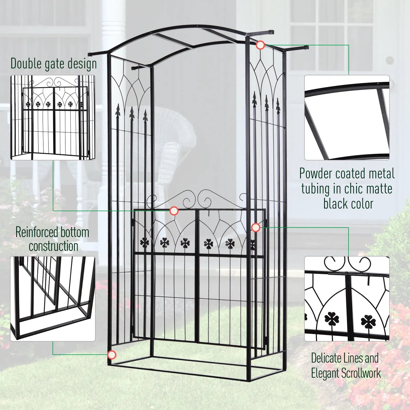 Outsunny Garden Outdoor Entrance Arch with Door Outdoor Patio Decoration for Rose Trellis Arbour Climbing Plant