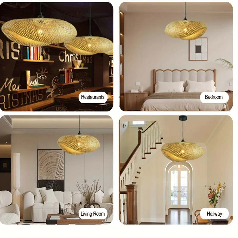 Handcrafted Bamboo Lampshade - Rustic Hanging Lampshade for Kitchen Island, Dining Room, and Farmhouse Ceilings