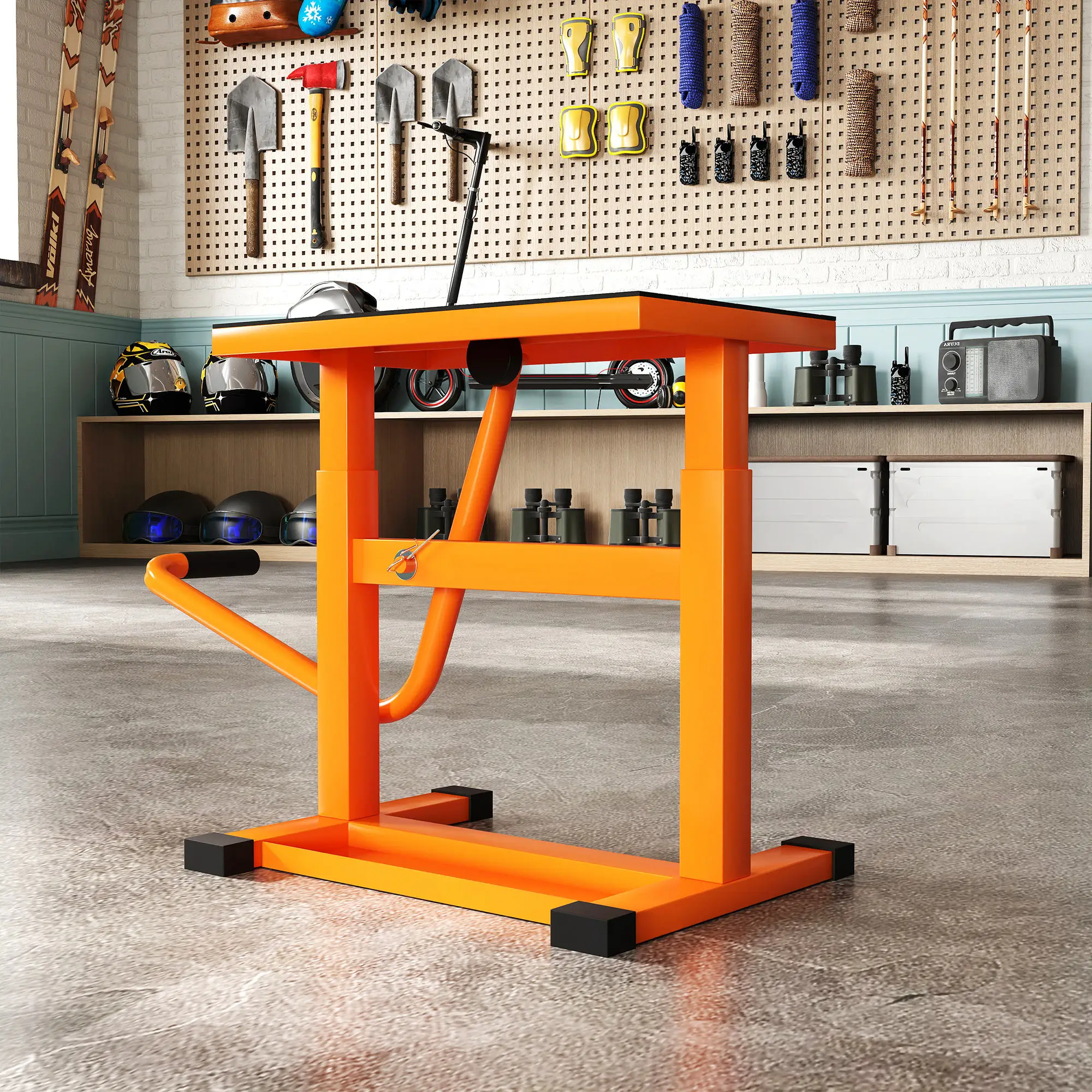 DURHAND 150KG Steel Motorcycle Lift Rubber Platform, Crank Lift Manual Repair Clean Hoist Table Assist Off-Road Dirt Bike