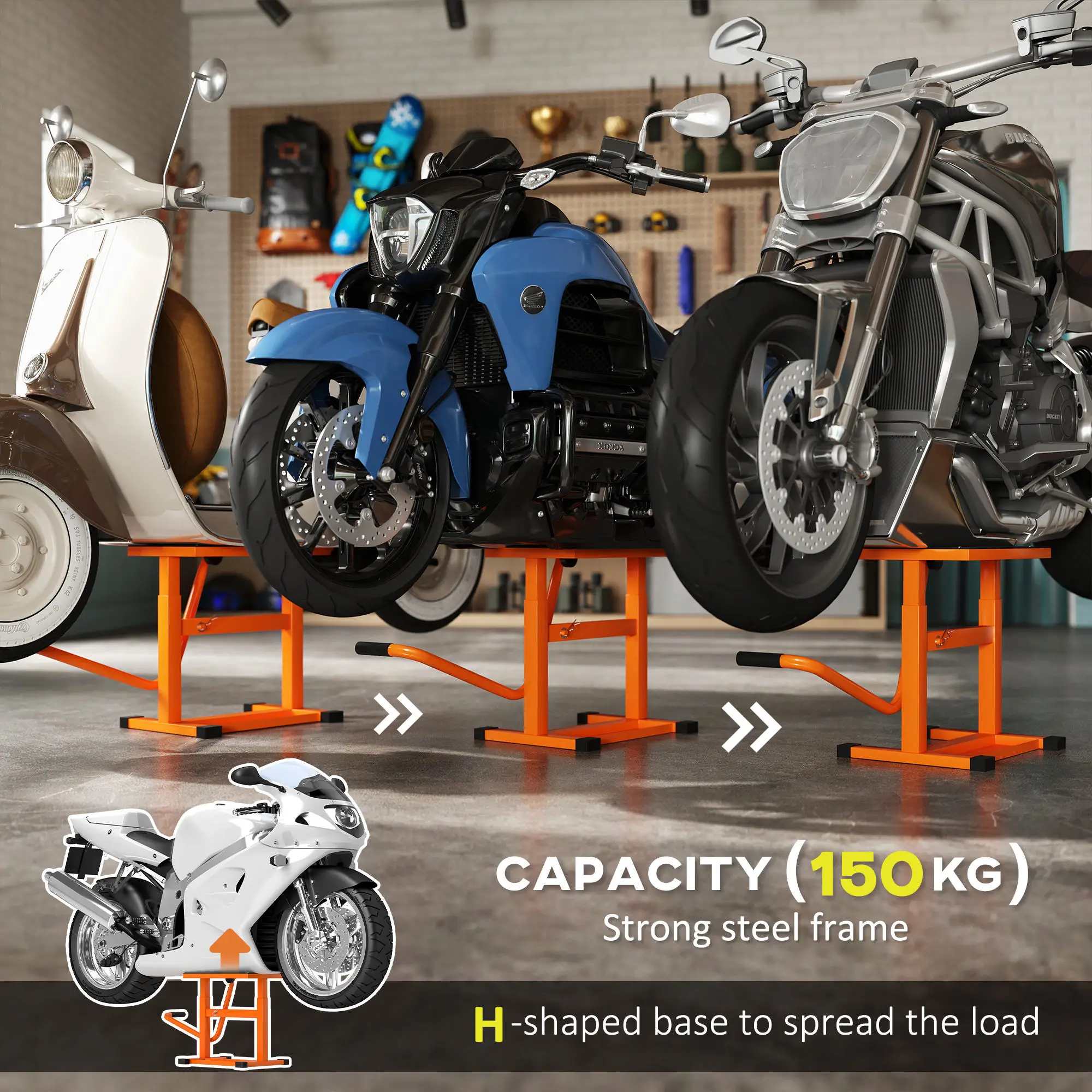 DURHAND 150KG Steel Motorcycle Lift Rubber Platform, Crank Lift Manual Repair Clean Hoist Table Assist Off-Road Dirt Bike