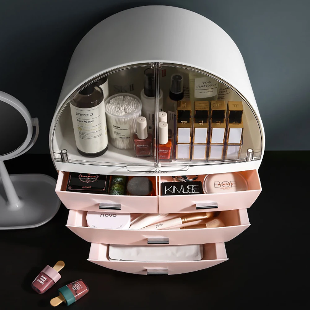 【Breeins】Dustproof Round Cosmetic Storage Box Desktop Organzier Makeup For Home