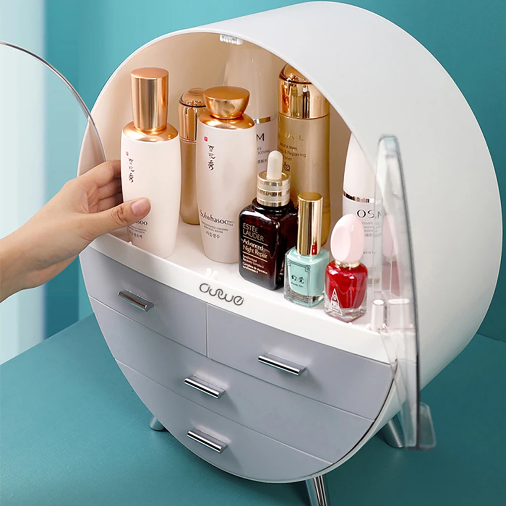 【Breeins】Dustproof Round Cosmetic Storage Box Desktop Organzier Makeup For Home