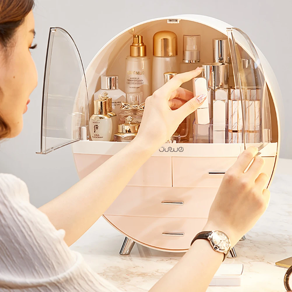 【Breeins】Dustproof Round Cosmetic Storage Box Desktop Organzier Makeup For Home