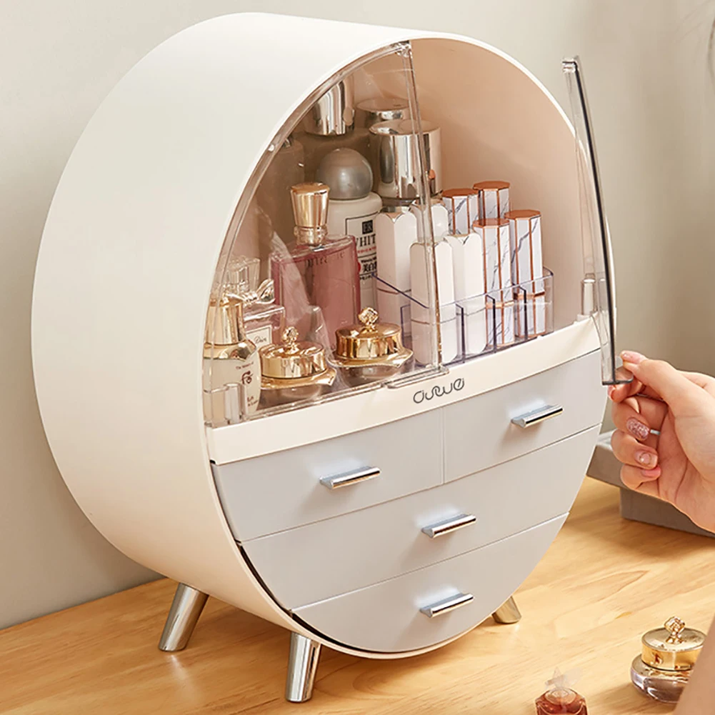 【Breeins】Dustproof Round Cosmetic Storage Box Desktop Organzier Makeup For Home