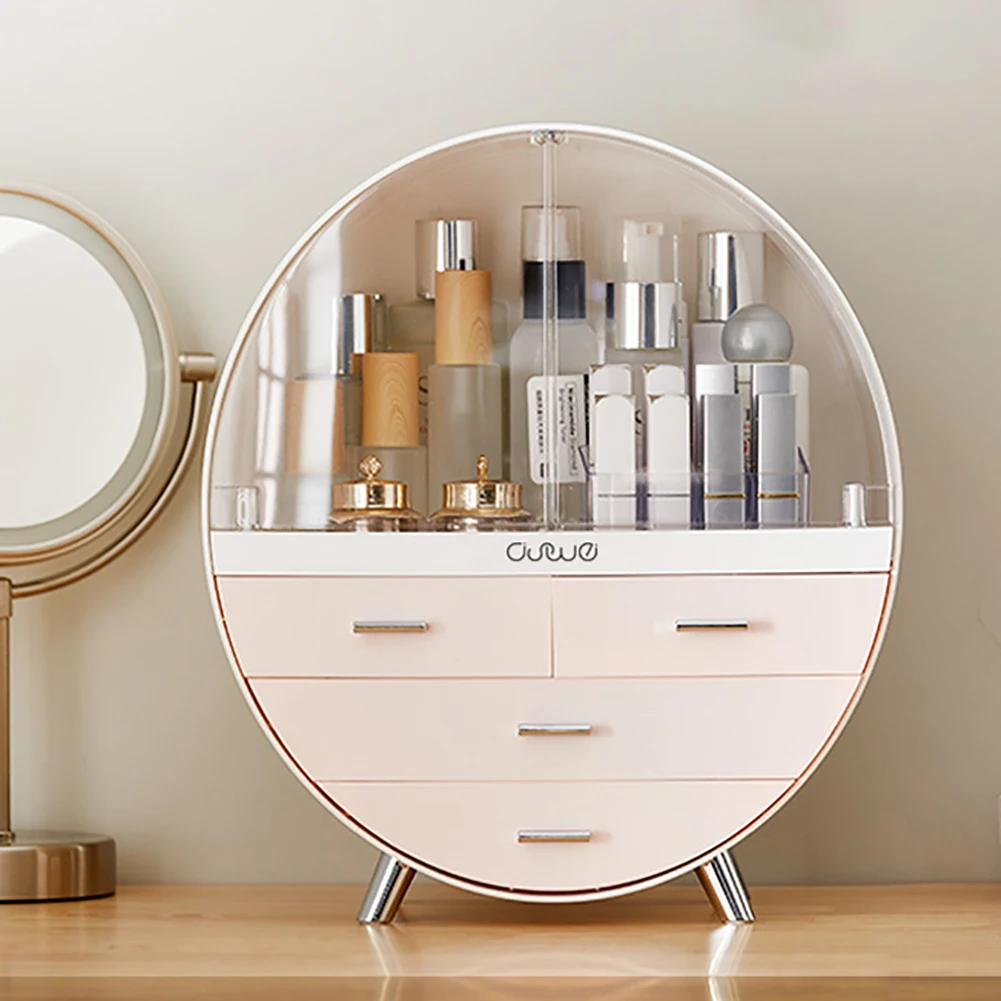【Breeins】Dustproof Round Cosmetic Storage Box Desktop Organzier Makeup For Home
