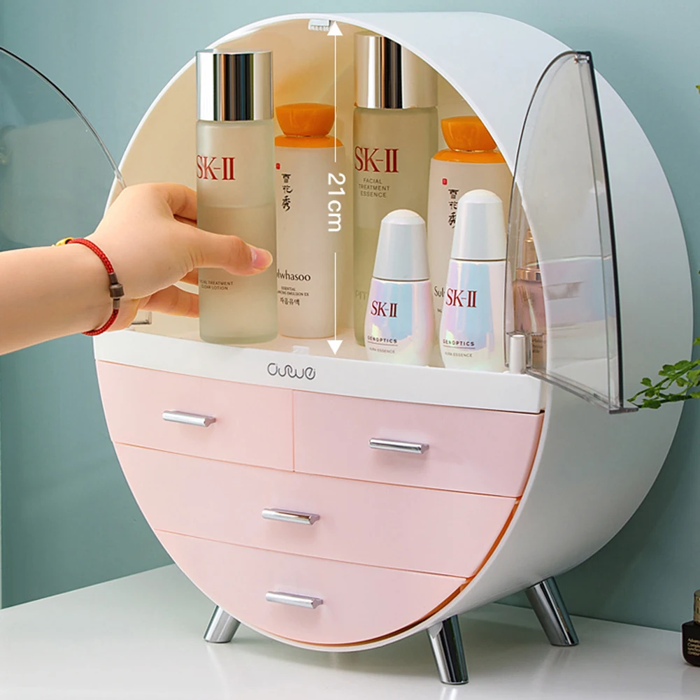【Breeins】Dustproof Round Cosmetic Storage Box Desktop Organzier Makeup For Home