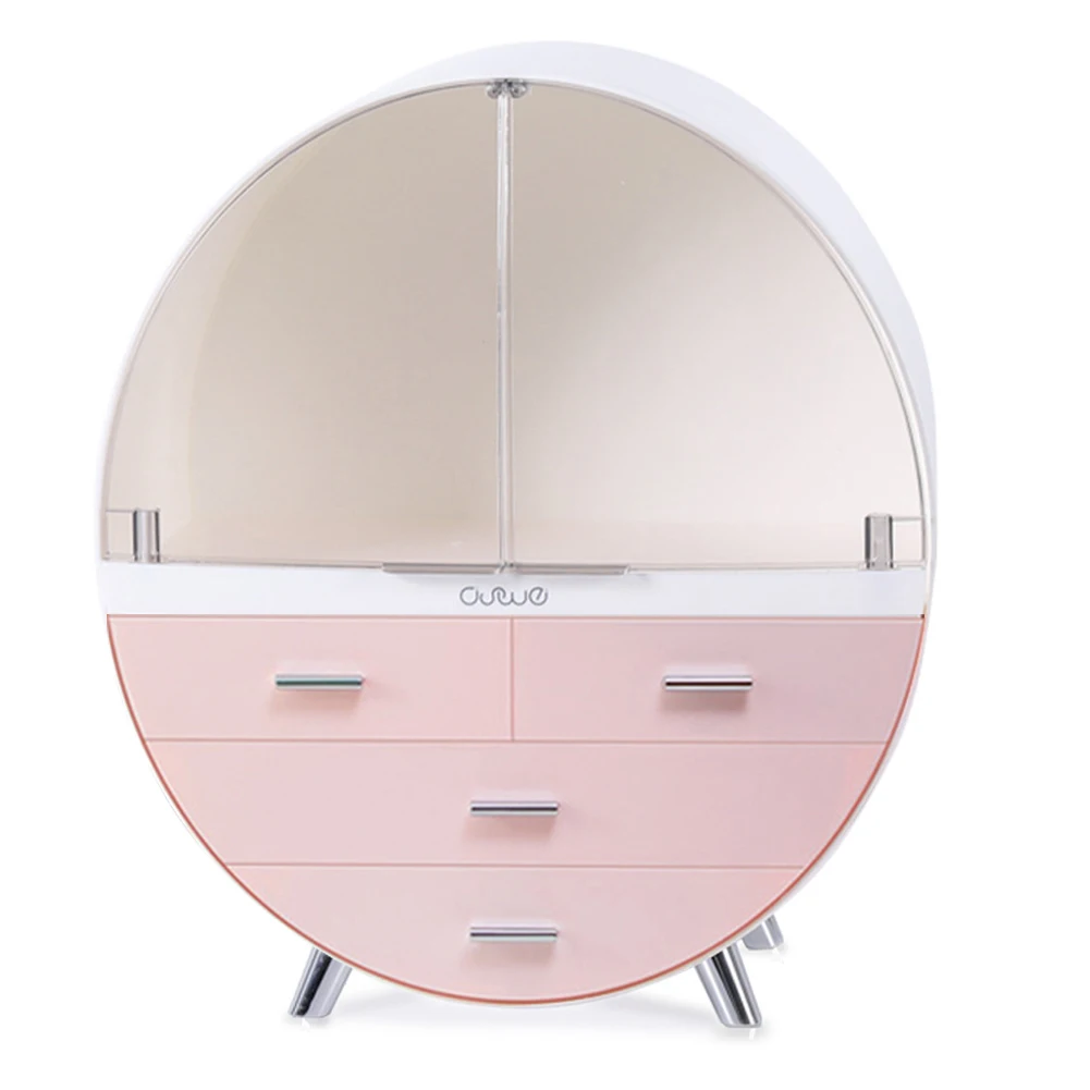 【Breeins】Dustproof Round Cosmetic Storage Box Desktop Organzier Makeup For Home