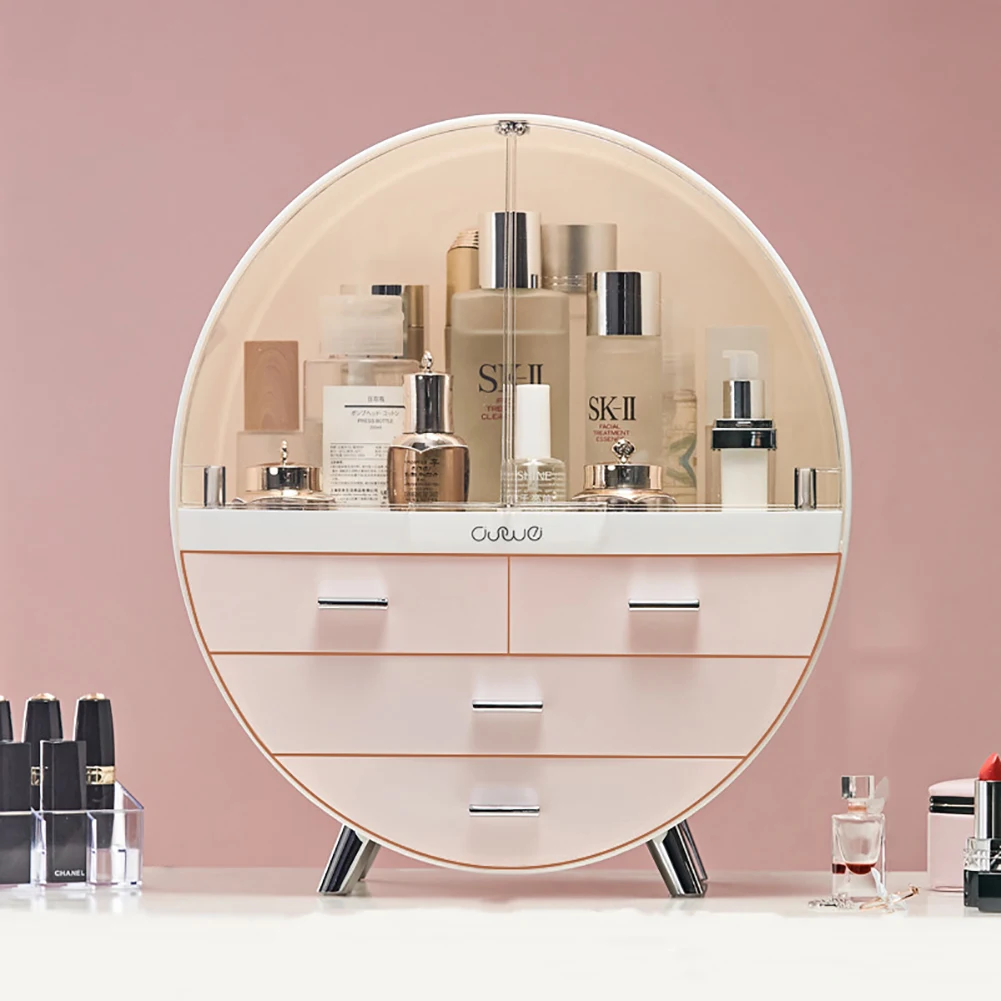 【Breeins】Dustproof Round Cosmetic Storage Box Desktop Organzier Makeup For Home