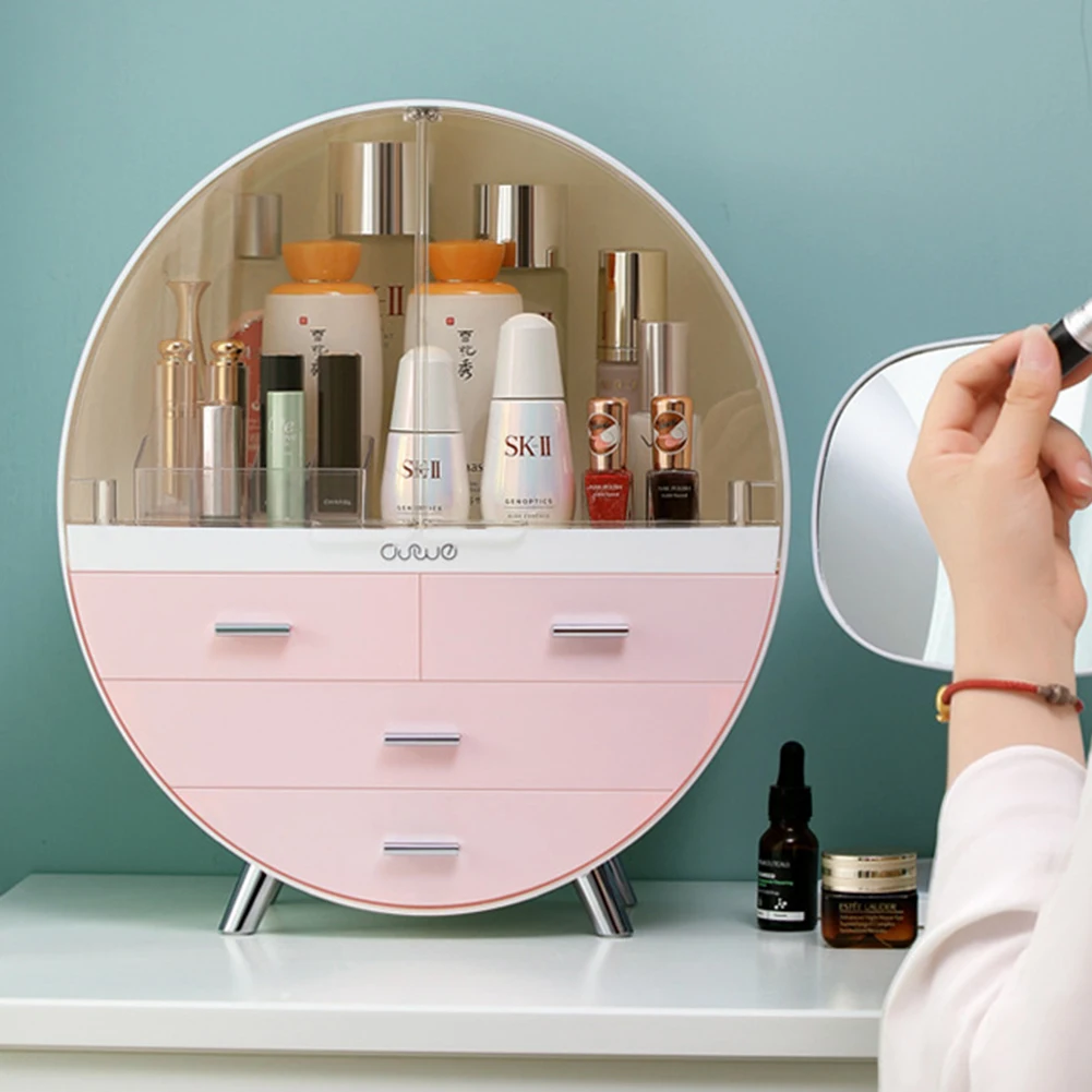 【Breeins】Dustproof Round Cosmetic Storage Box Desktop Organzier Makeup For Home