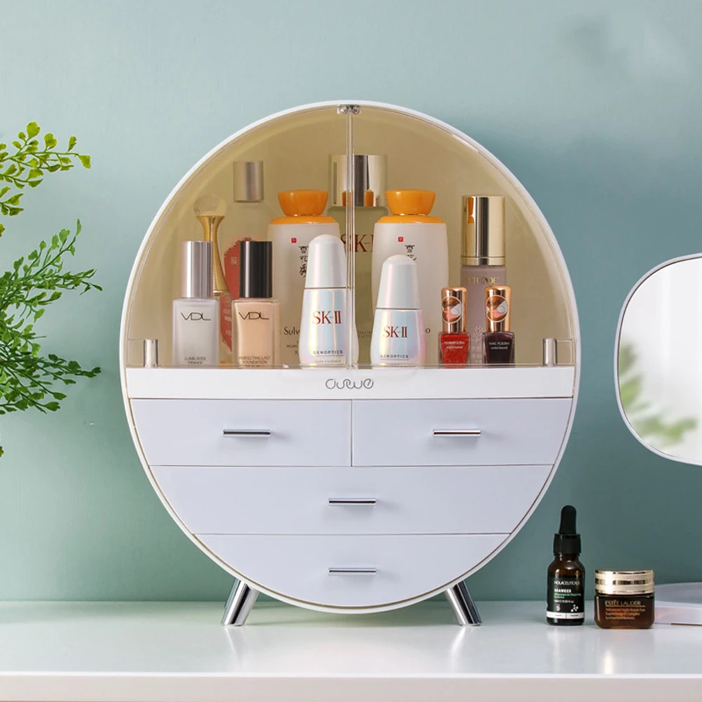【Breeins】Dustproof Round Cosmetic Storage Box Desktop Organzier Makeup For Home