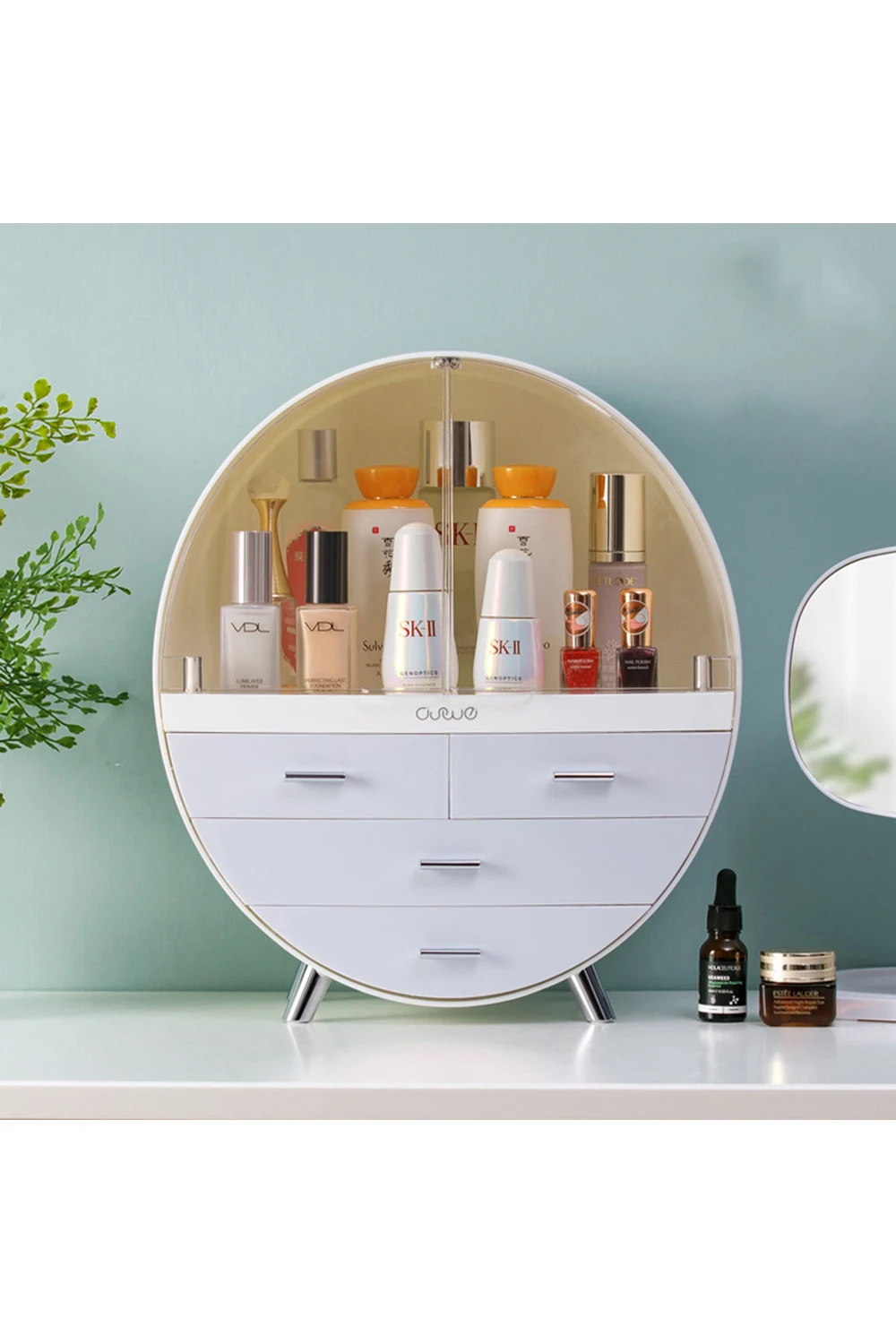 【Breeins】Dustproof Round Cosmetic Storage Box Desktop Organzier Makeup For Home