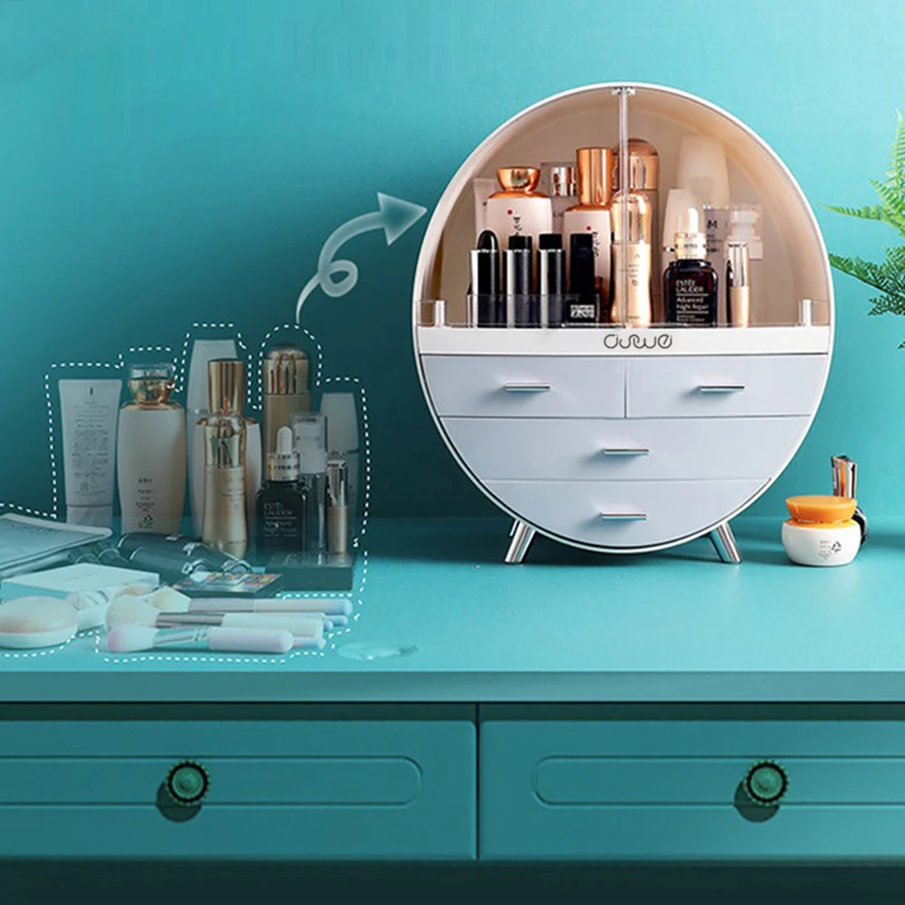 【Breeins】Dustproof Round Cosmetic Storage Box Desktop Organzier Makeup For Home
