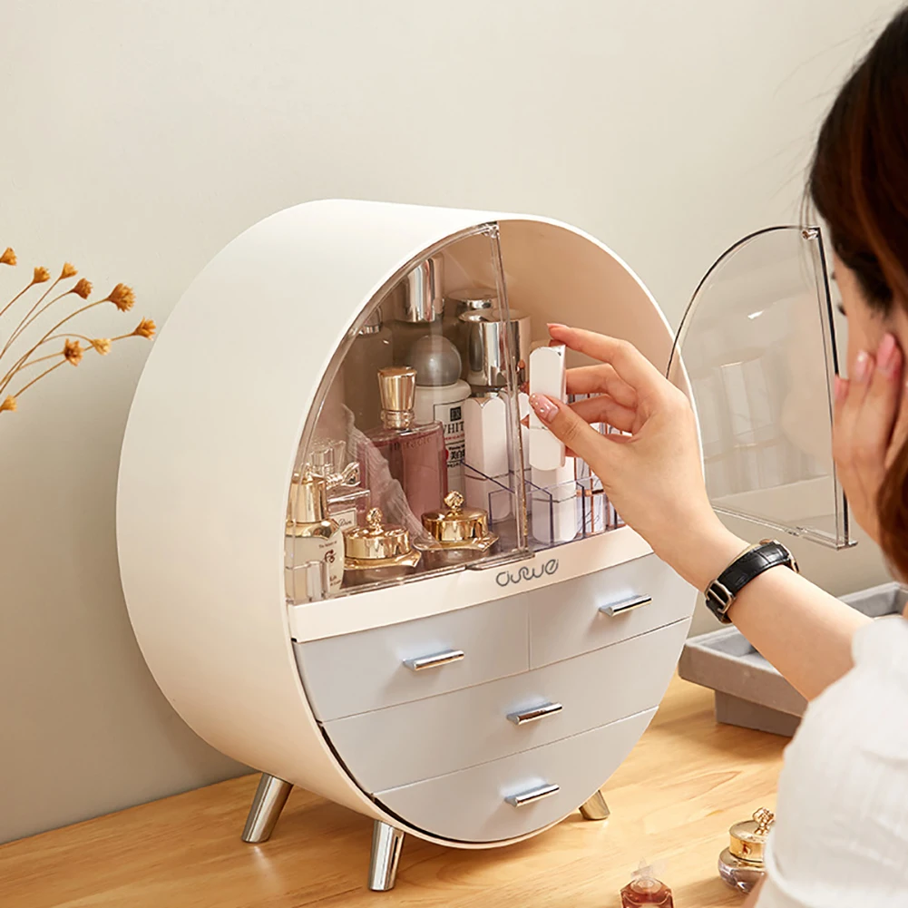 【Breeins】Dustproof Round Cosmetic Storage Box Desktop Organzier Makeup For Home